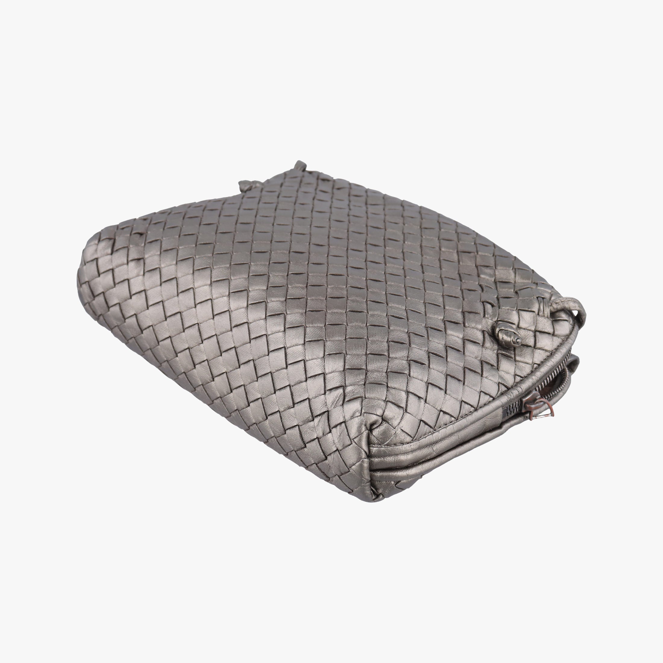 Pre-owned Bottega Veneta NODINI Intrecciato Silver Gray lambskin  shoulderbag | stylenewstar