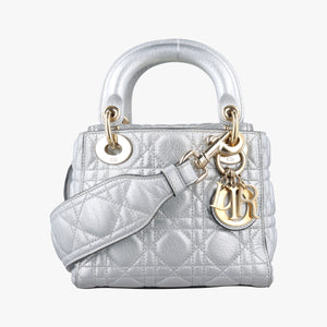 Pre-owned Christian Dior Lady Dior Silver lambskin  shoulderbag | stylenewstar