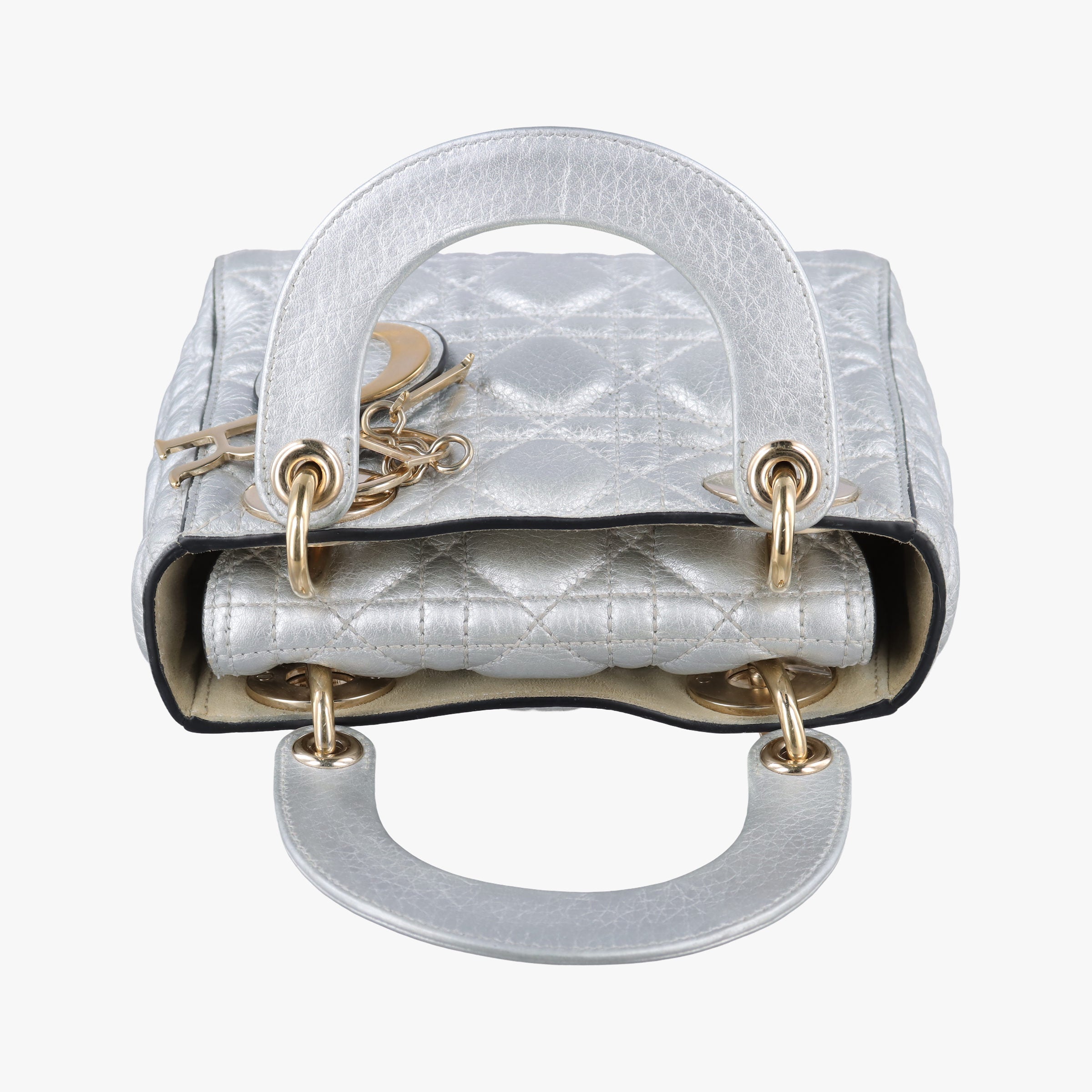 Pre-owned Christian Dior Lady Dior Silver lambskin  shoulderbag | stylenewstar