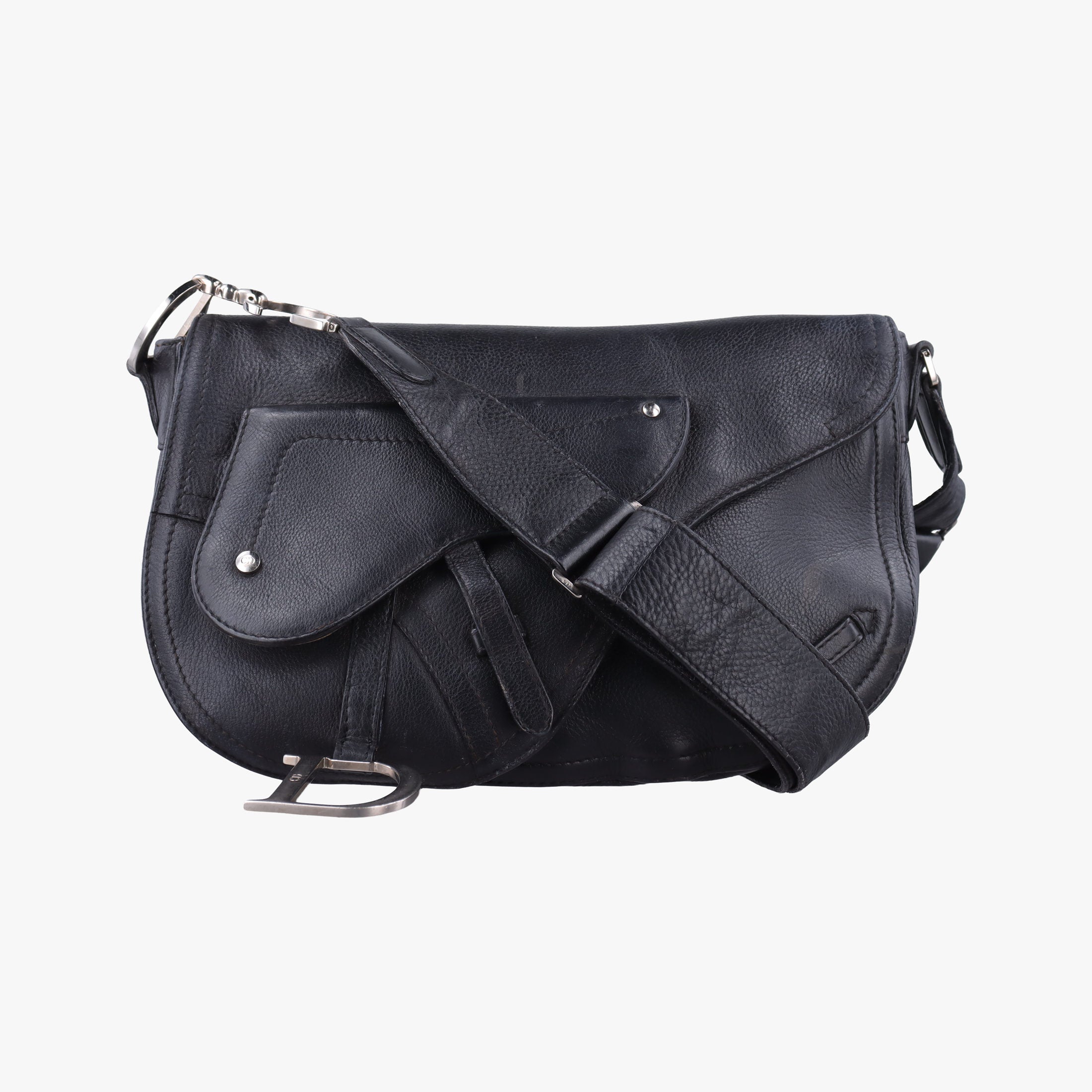 Pre-owned Christian Dior Saddle Black Leather  shoulderbag | stylenewstar
