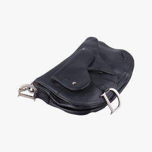 Pre-owned Christian Dior Saddle Black Leather  shoulderbag | stylenewstar