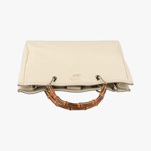 Pre-owned Gucci Bamboo Shopper White Leather 323660 shoulderbag | stylenewstar