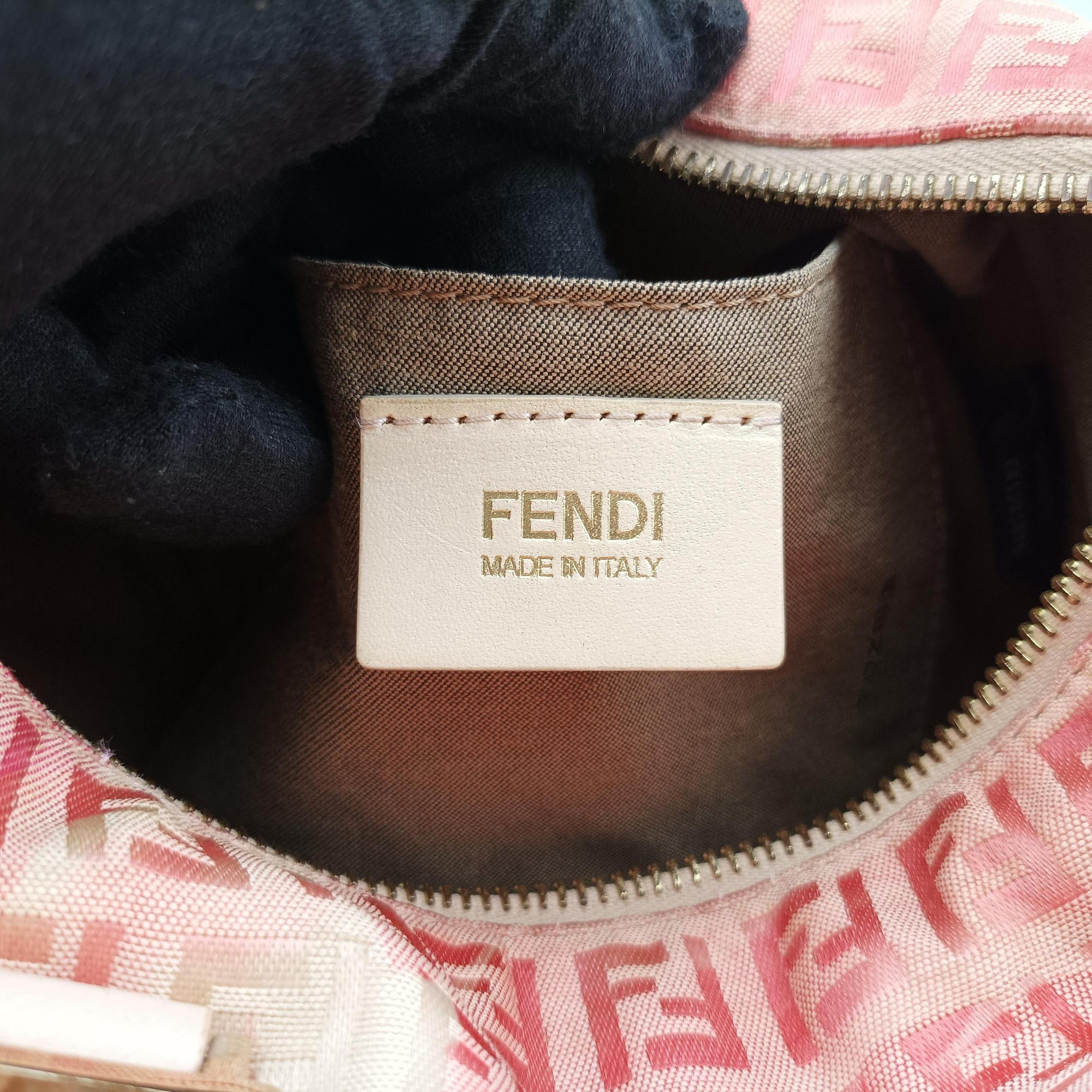 Pre-owned Fendi Zucchino Forever Bauletto Pink×Multicolour canvas×leather 8BL068 handbag | stylenewstar