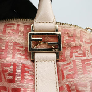 Pre-owned Fendi Zucchino Forever Bauletto Pink×Multicolour canvas×leather 8BL068 handbag | stylenewstar