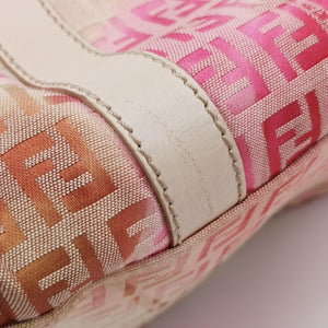 Pre-owned Fendi Zucchino Forever Bauletto Pink×Multicolour canvas×leather 8BL068 handbag | stylenewstar