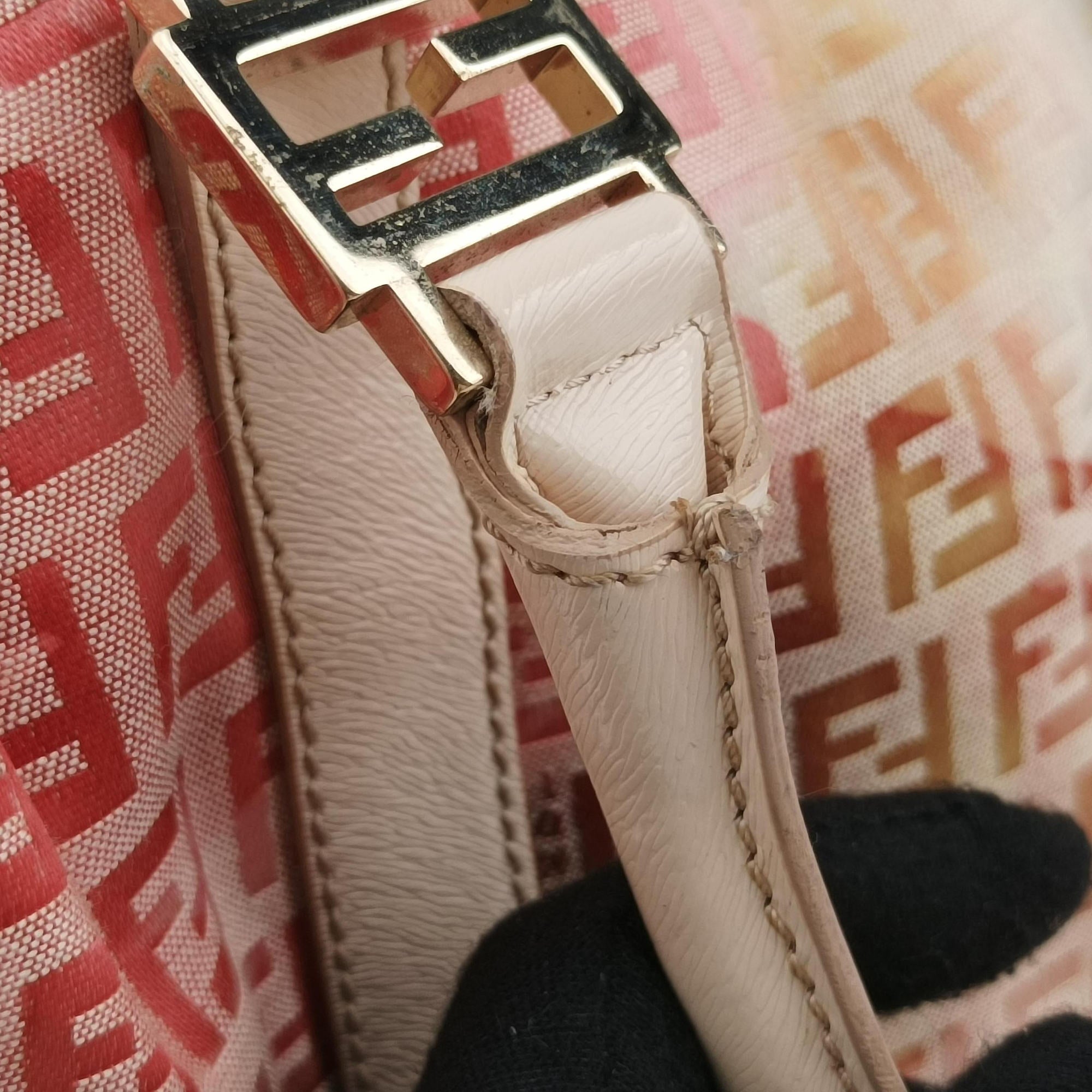 Pre-owned Fendi Zucchino Forever Bauletto Pink×Multicolour canvas×leather 8BL068 handbag | stylenewstar
