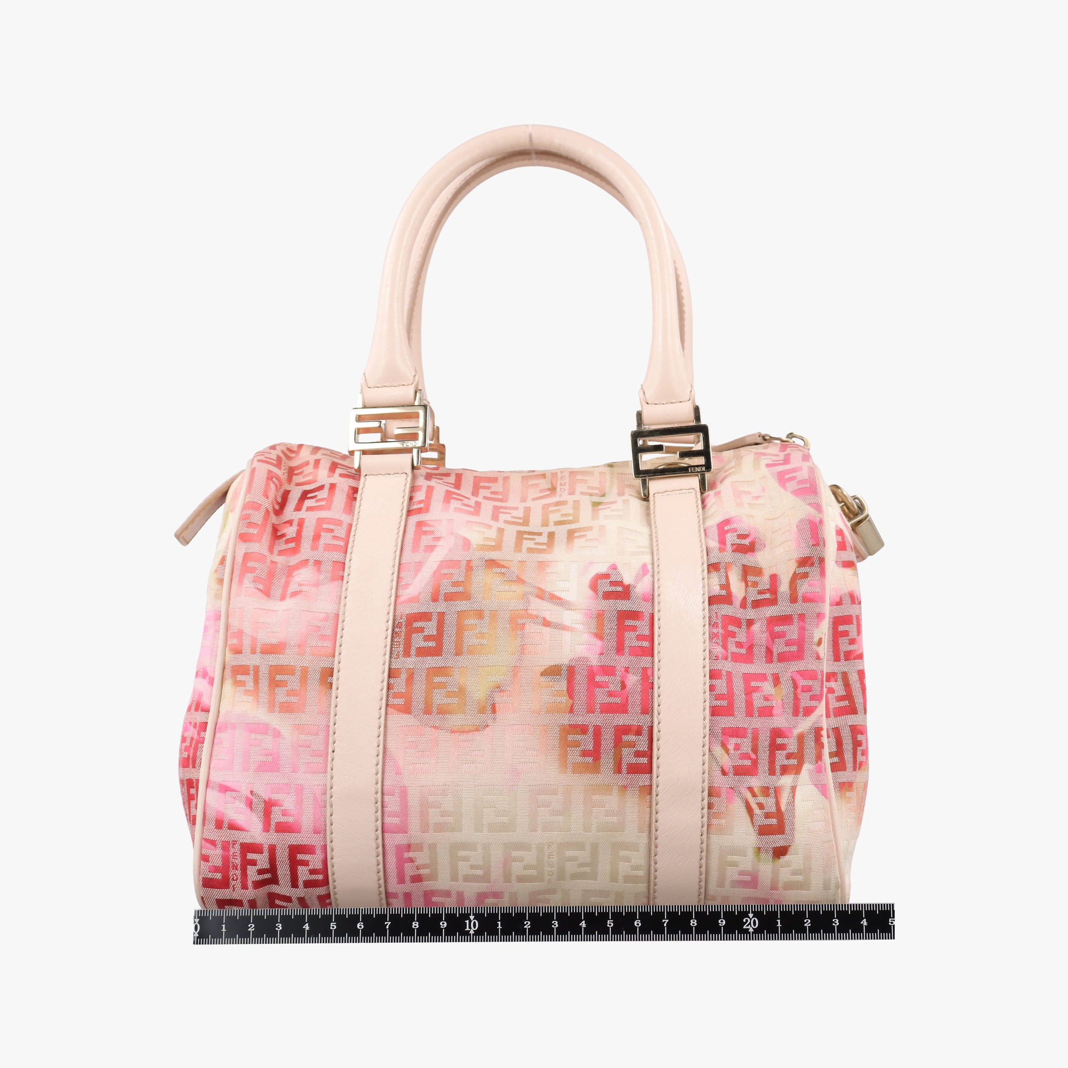 Pre-owned Fendi Zucchino Forever Bauletto Pink×Multicolour canvas×leather 8BL068 handbag | stylenewstar