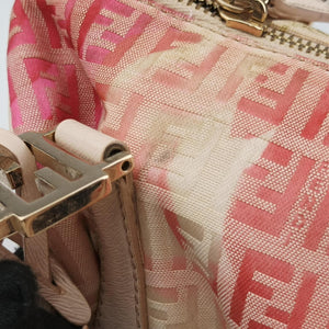 Pre-owned Fendi Zucchino Forever Bauletto Pink×Multicolour canvas×leather 8BL068 handbag | stylenewstar