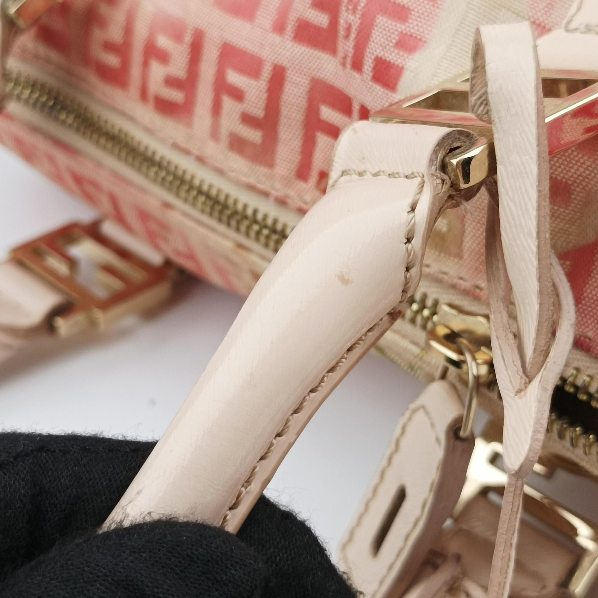 Pre-owned Fendi Zucchino Forever Bauletto Pink×Multicolour canvas×leather 8BL068 handbag | stylenewstar