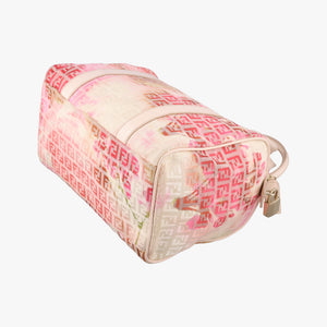 Pre-owned Fendi Zucchino Forever Bauletto Pink×Multicolour canvas×leather 8BL068 handbag | stylenewstar