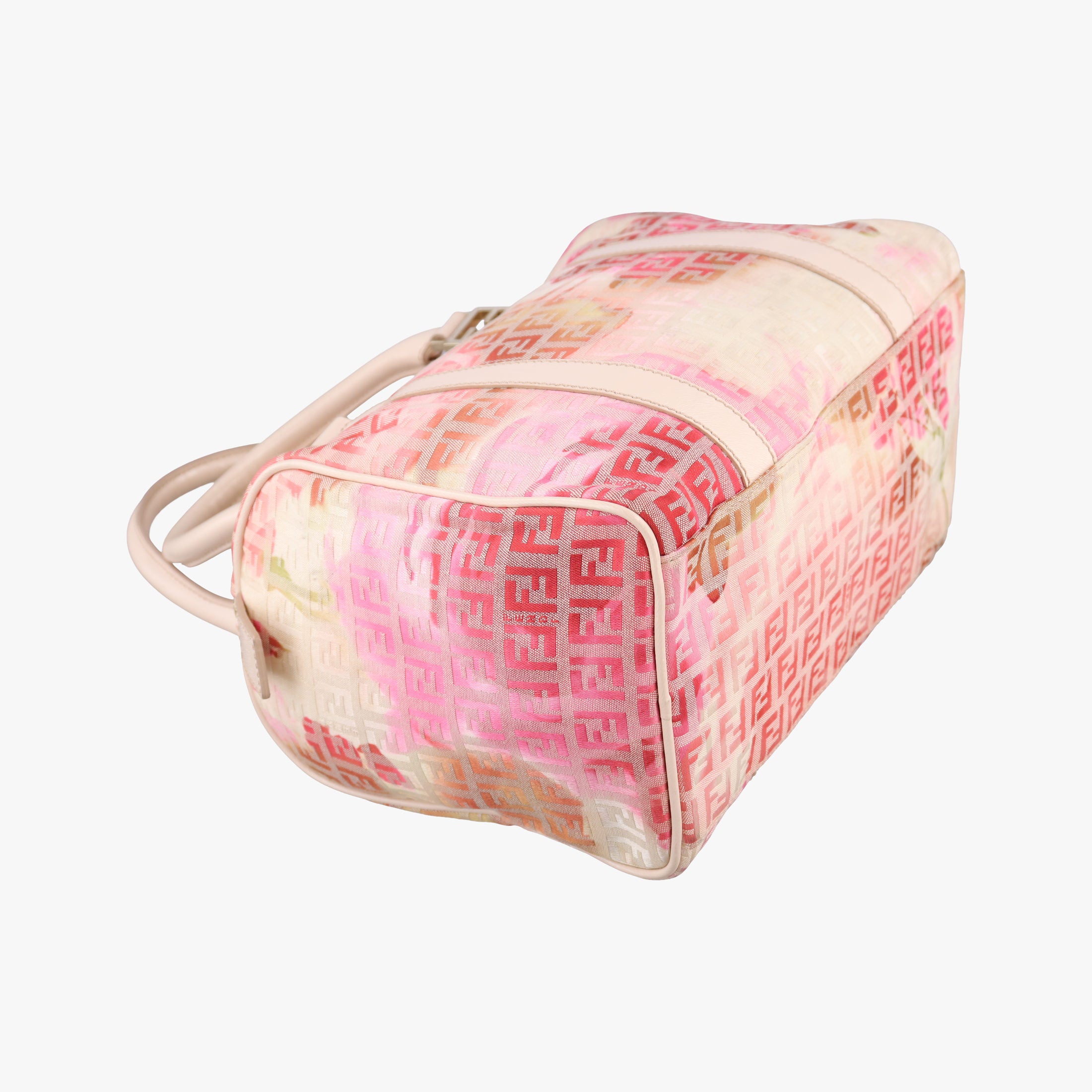 Pre-owned Fendi Zucchino Forever Bauletto Pink×Multicolour canvas×leather 8BL068 handbag | stylenewstar