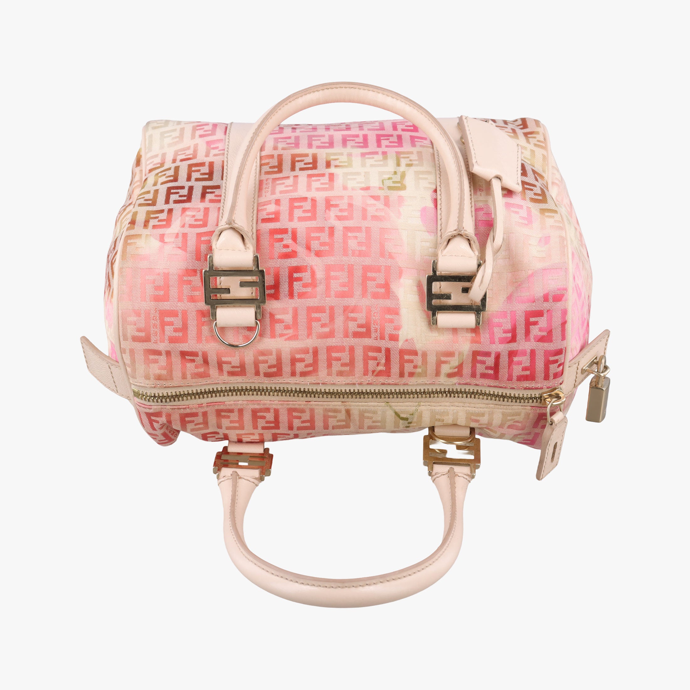 Pre-owned Fendi Zucchino Forever Bauletto Pink×Multicolour canvas×leather 8BL068 handbag | stylenewstar