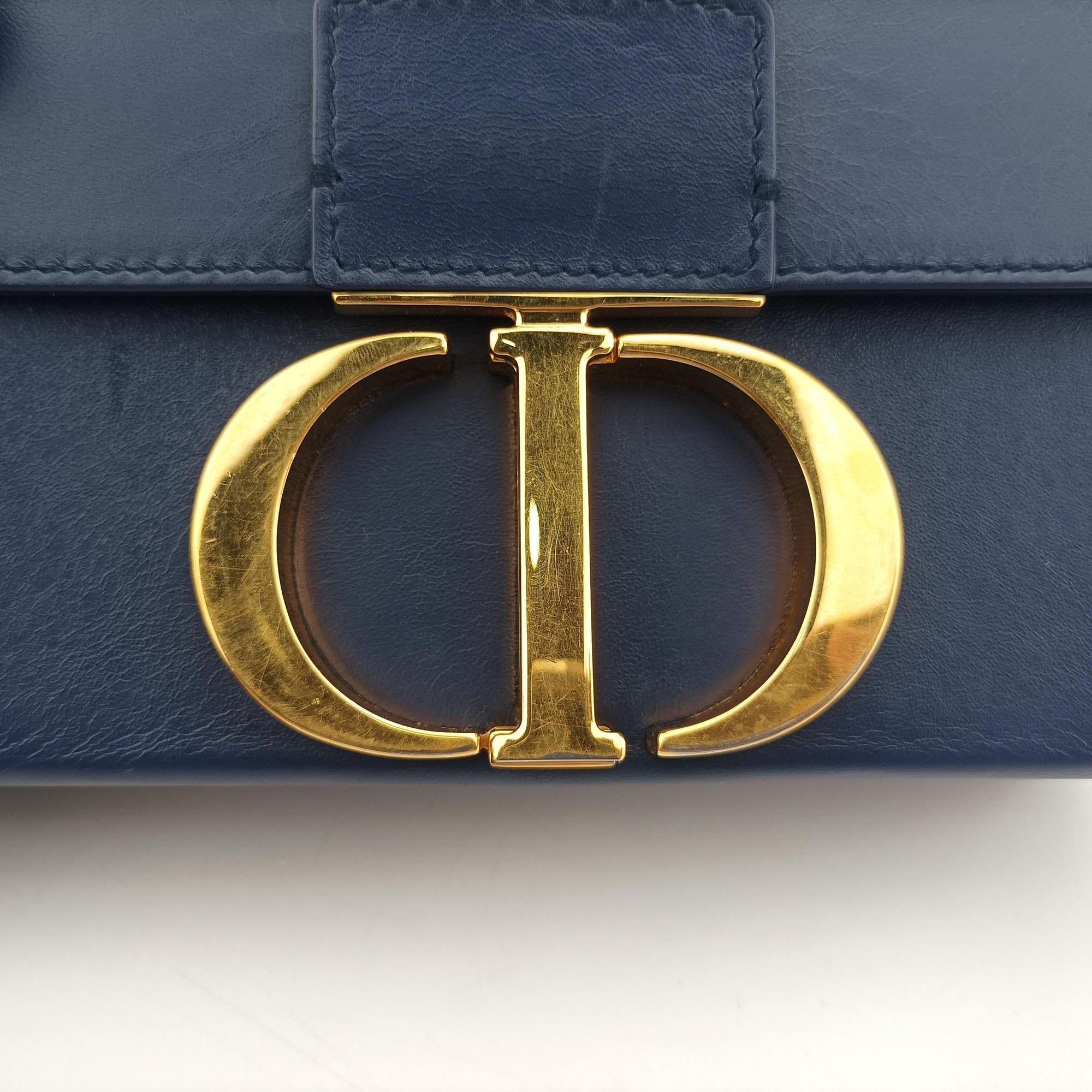 Pre-owned Christian Dior 30 MONTAIGNE Navy Leather  shoulderbag | stylenewstar