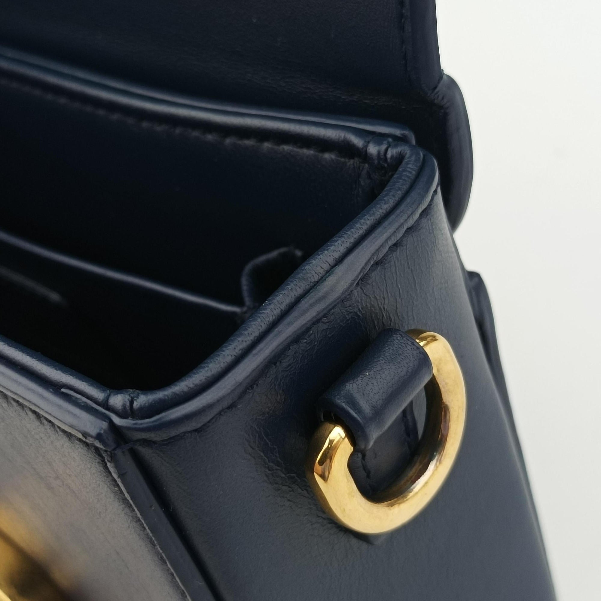Pre-owned Christian Dior 30 MONTAIGNE Navy Leather  shoulderbag | stylenewstar
