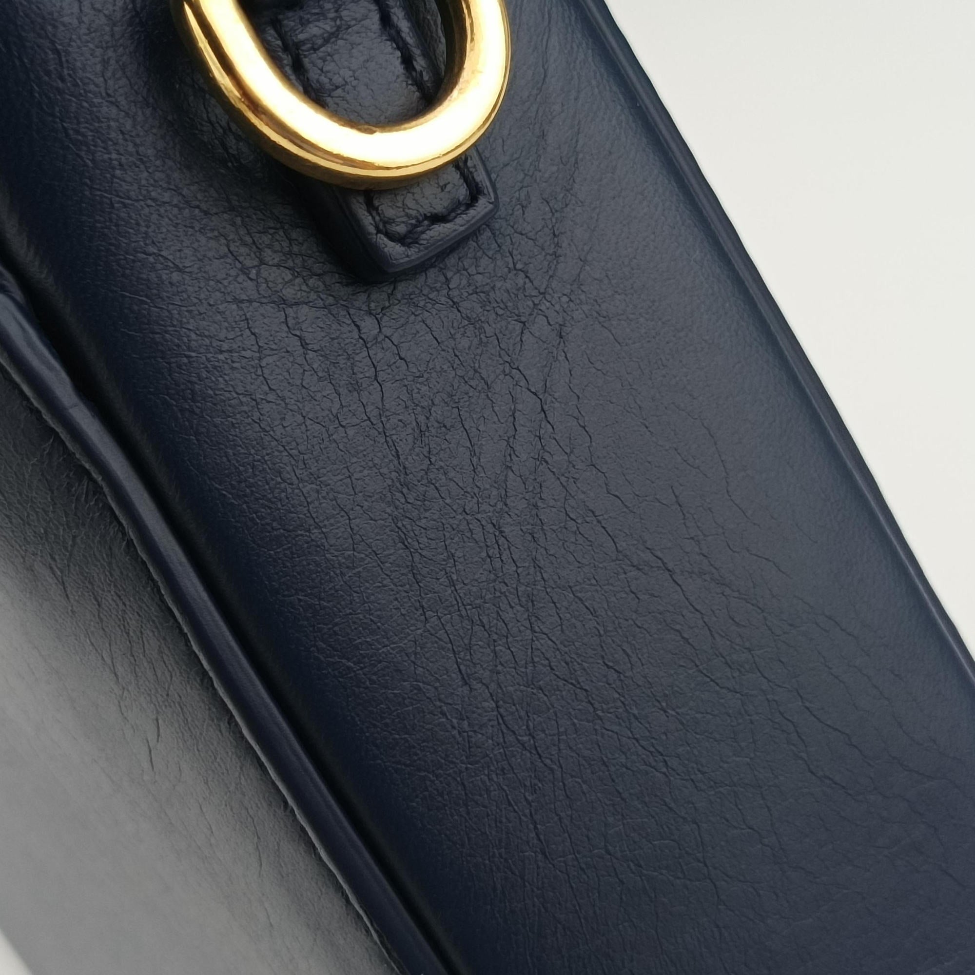 Pre-owned Christian Dior 30 MONTAIGNE Navy Leather  shoulderbag | stylenewstar