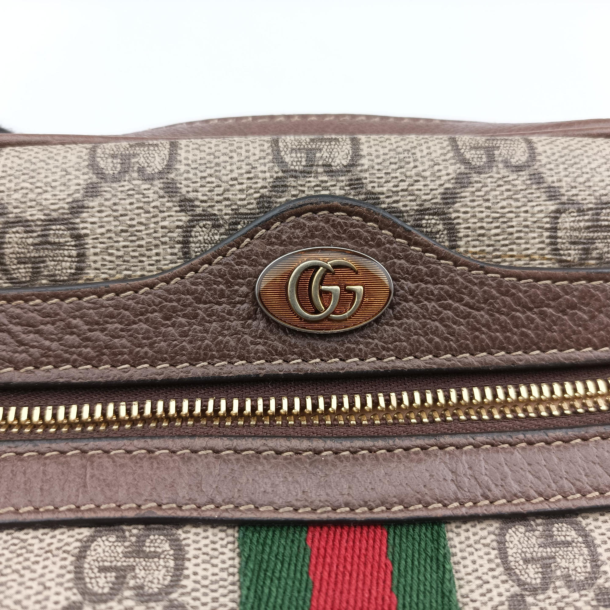 Secondhand Gucci OPHIDIA Brown×red×green PVC coated canvas×leather 517350 shoulderbag | stylenewstar