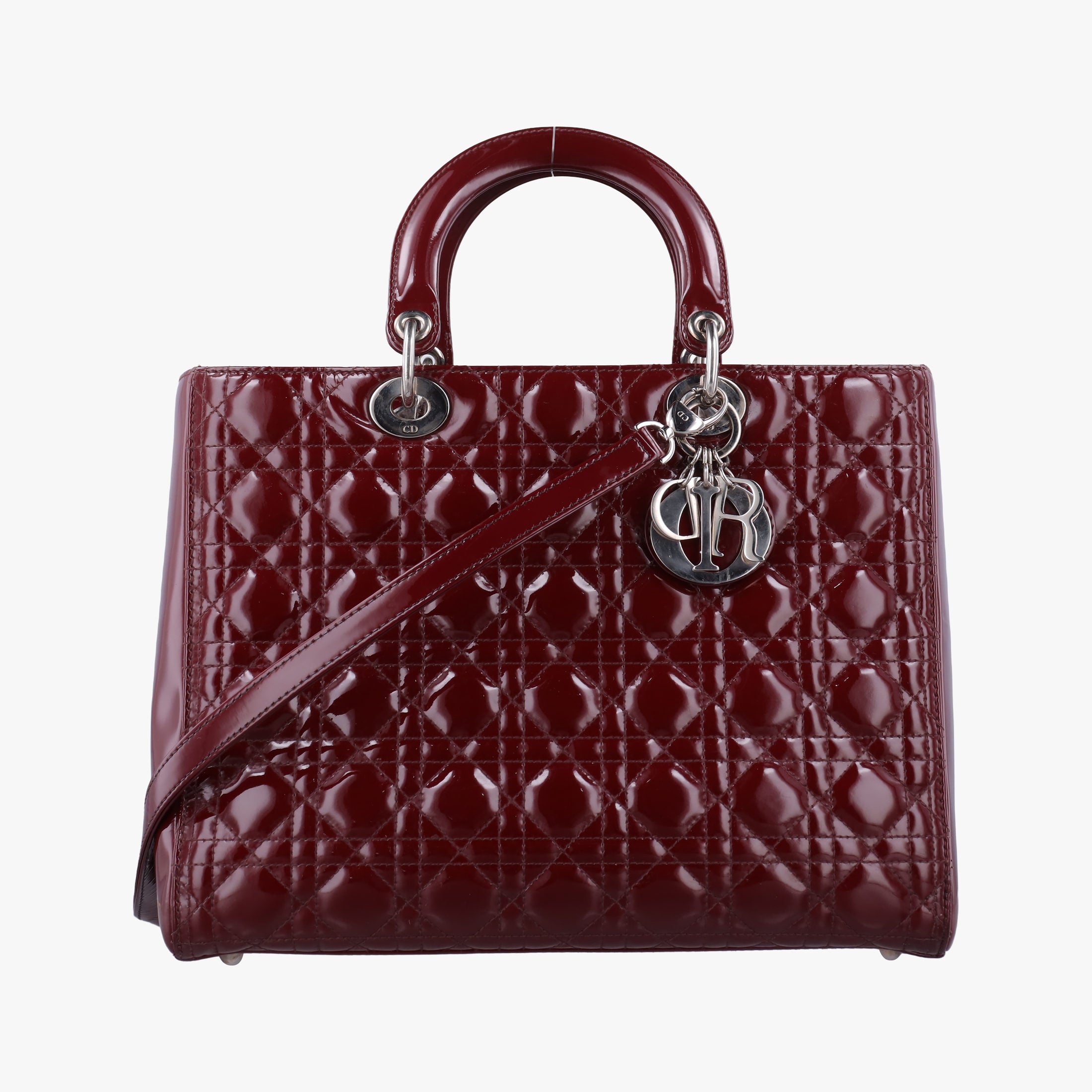 Pre-owned Christian Dior Lady Dior Burgundy patent  shoulderbag | stylenewstar