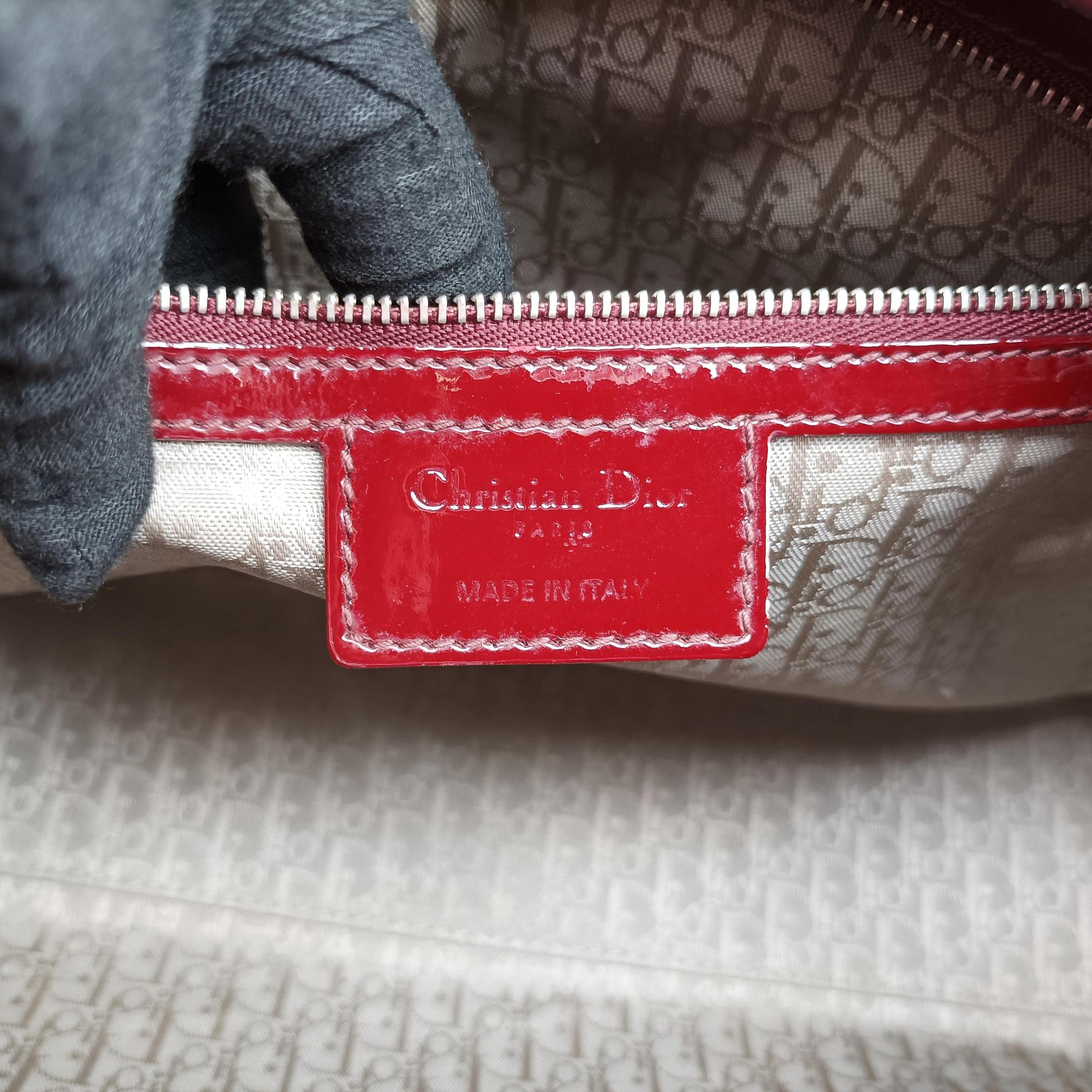 Pre-owned Christian Dior Lady Dior Burgundy patent  shoulderbag | stylenewstar