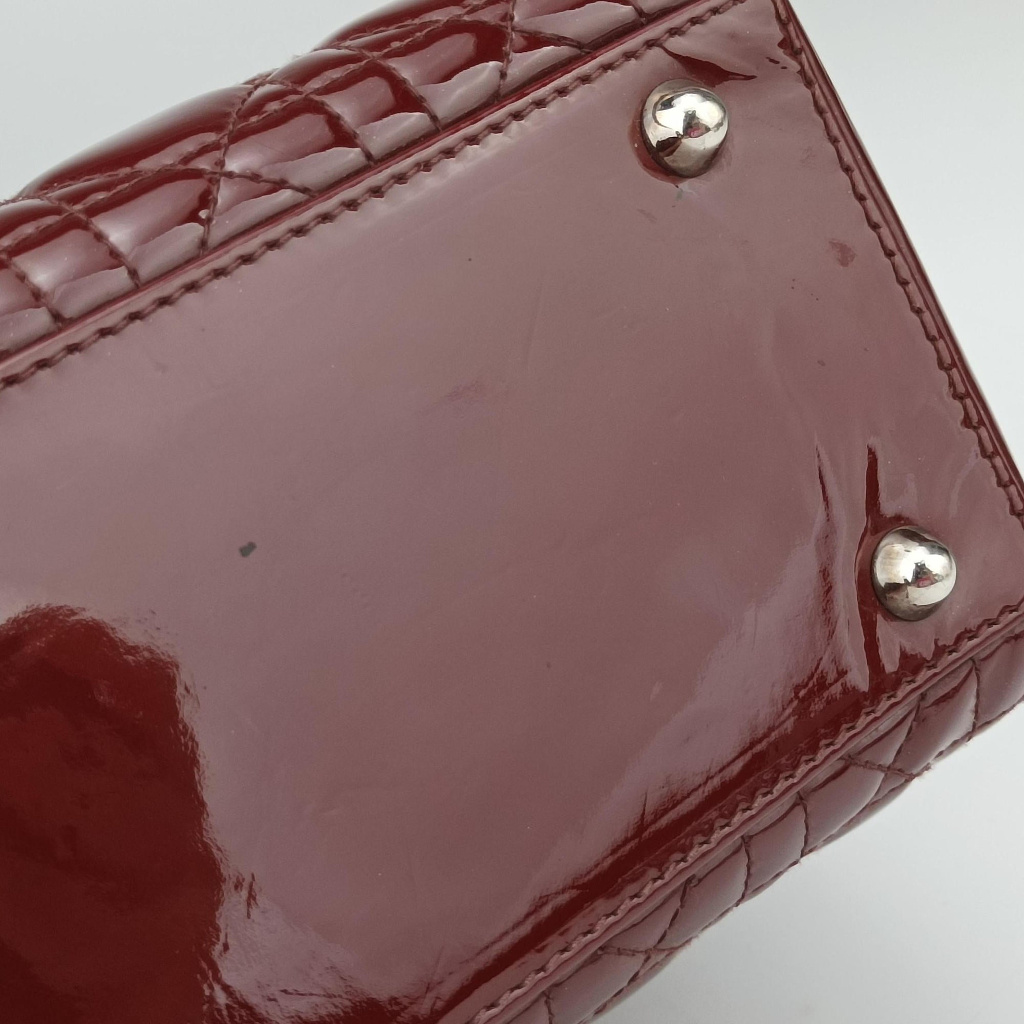 Pre-owned Christian Dior Lady Dior Burgundy patent  shoulderbag | stylenewstar