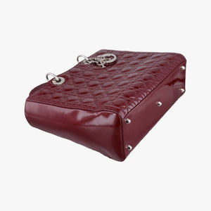 Pre-owned Christian Dior Lady Dior Burgundy patent  shoulderbag | stylenewstar