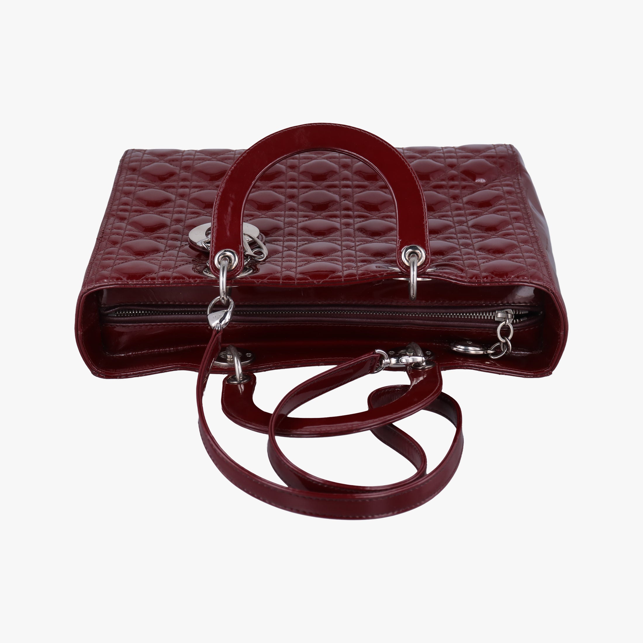 Pre-owned Christian Dior Lady Dior Burgundy patent  shoulderbag | stylenewstar