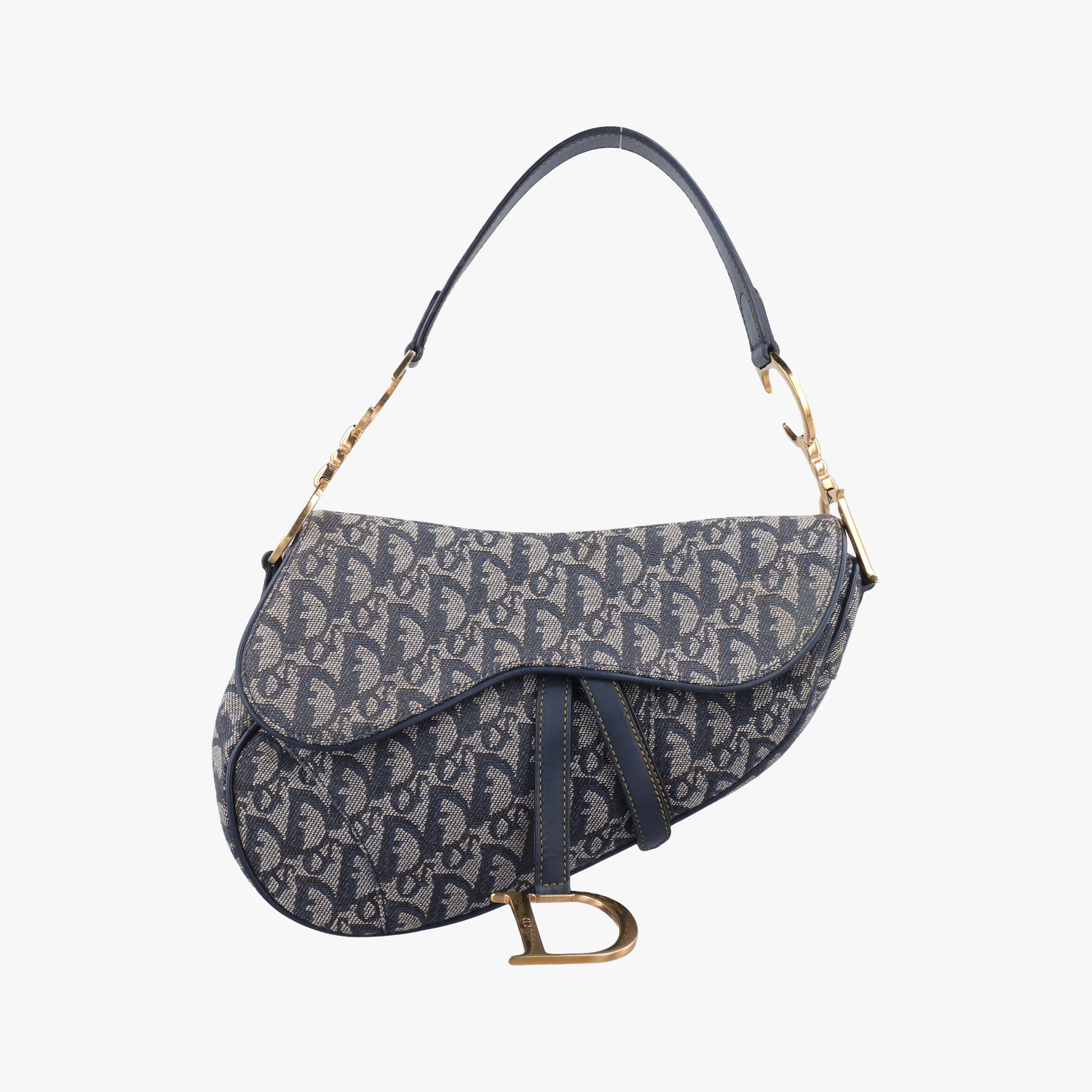 Vintage Christian Dior Saddle Navy×Gray Jacquard  handbag | stylenewstar