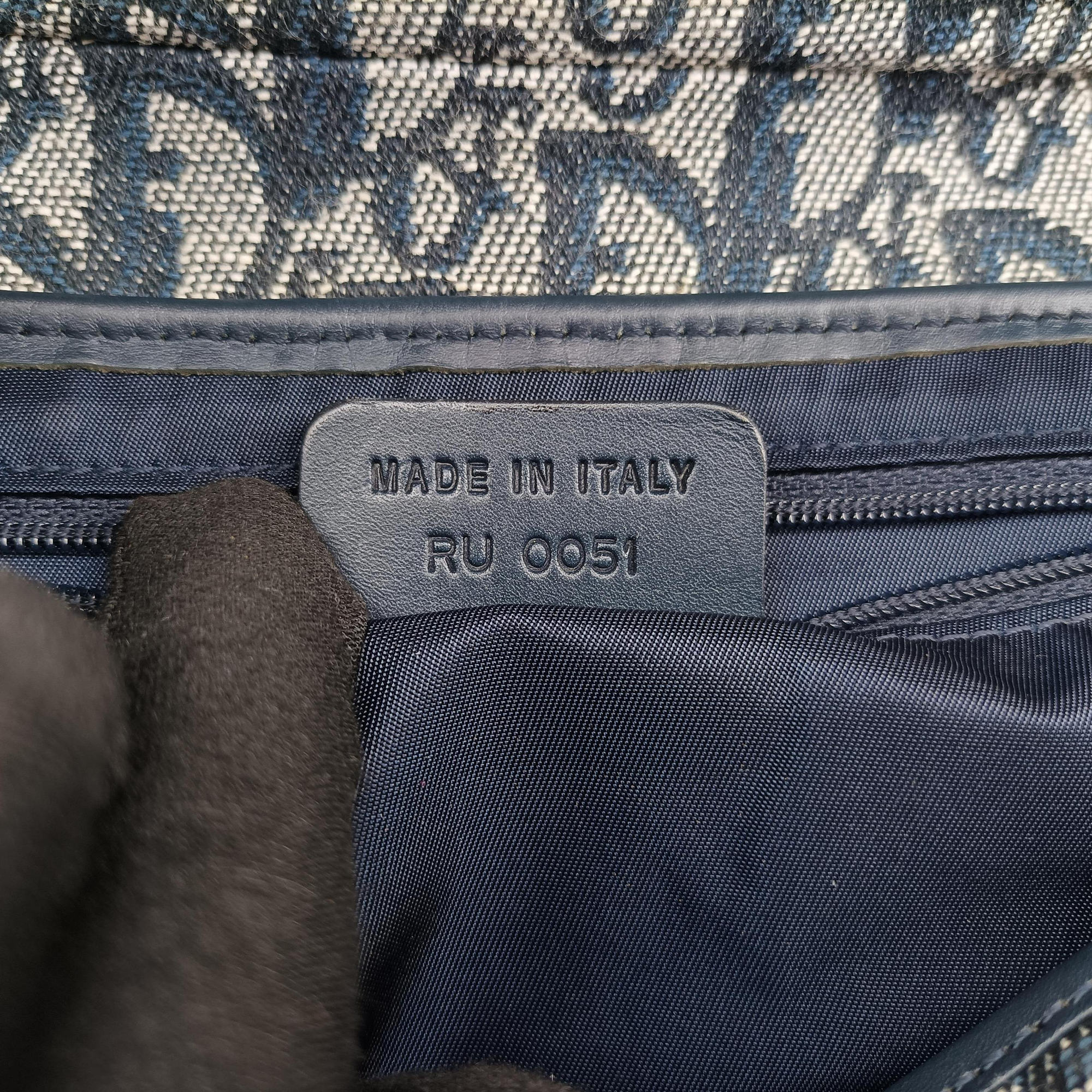 Vintage Christian Dior Saddle Navy×Gray Jacquard  handbag | stylenewstar