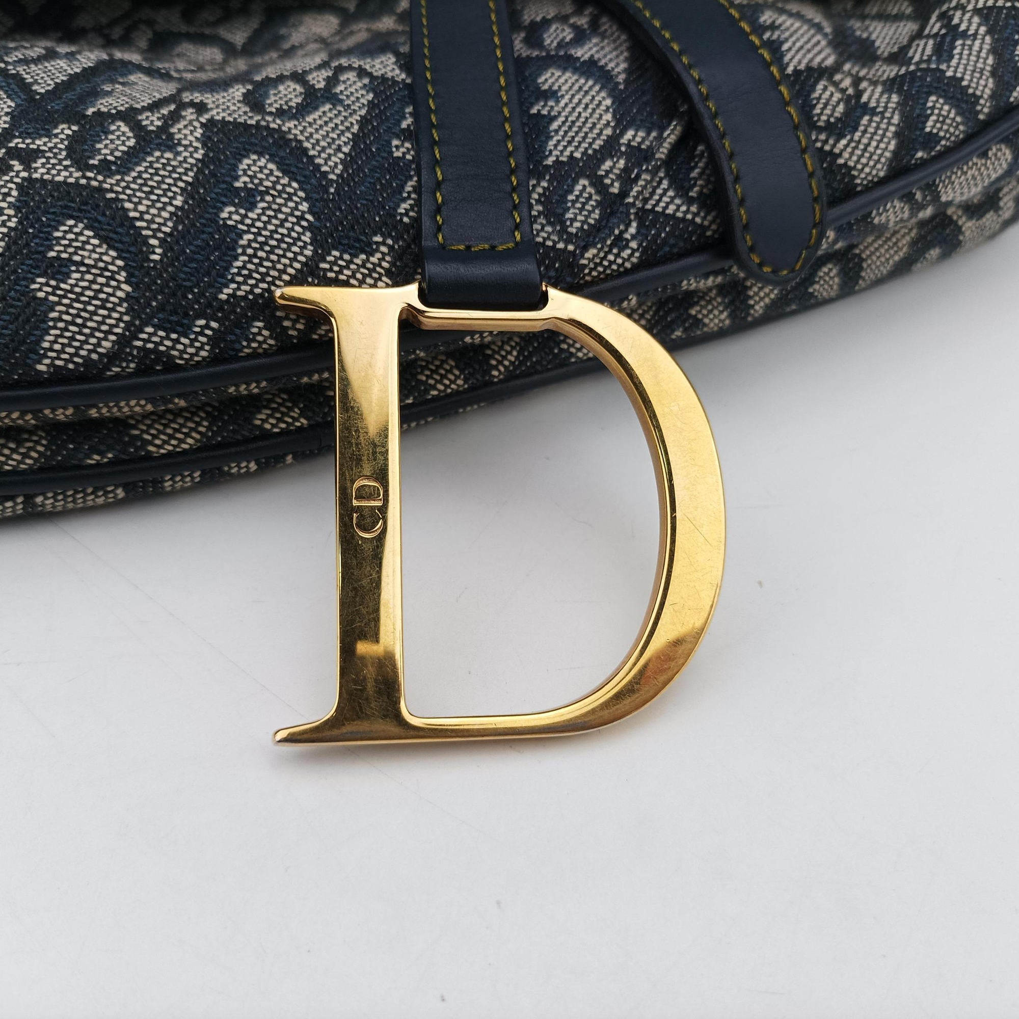 Vintage Christian Dior Saddle Navy×Gray Jacquard  handbag | stylenewstar