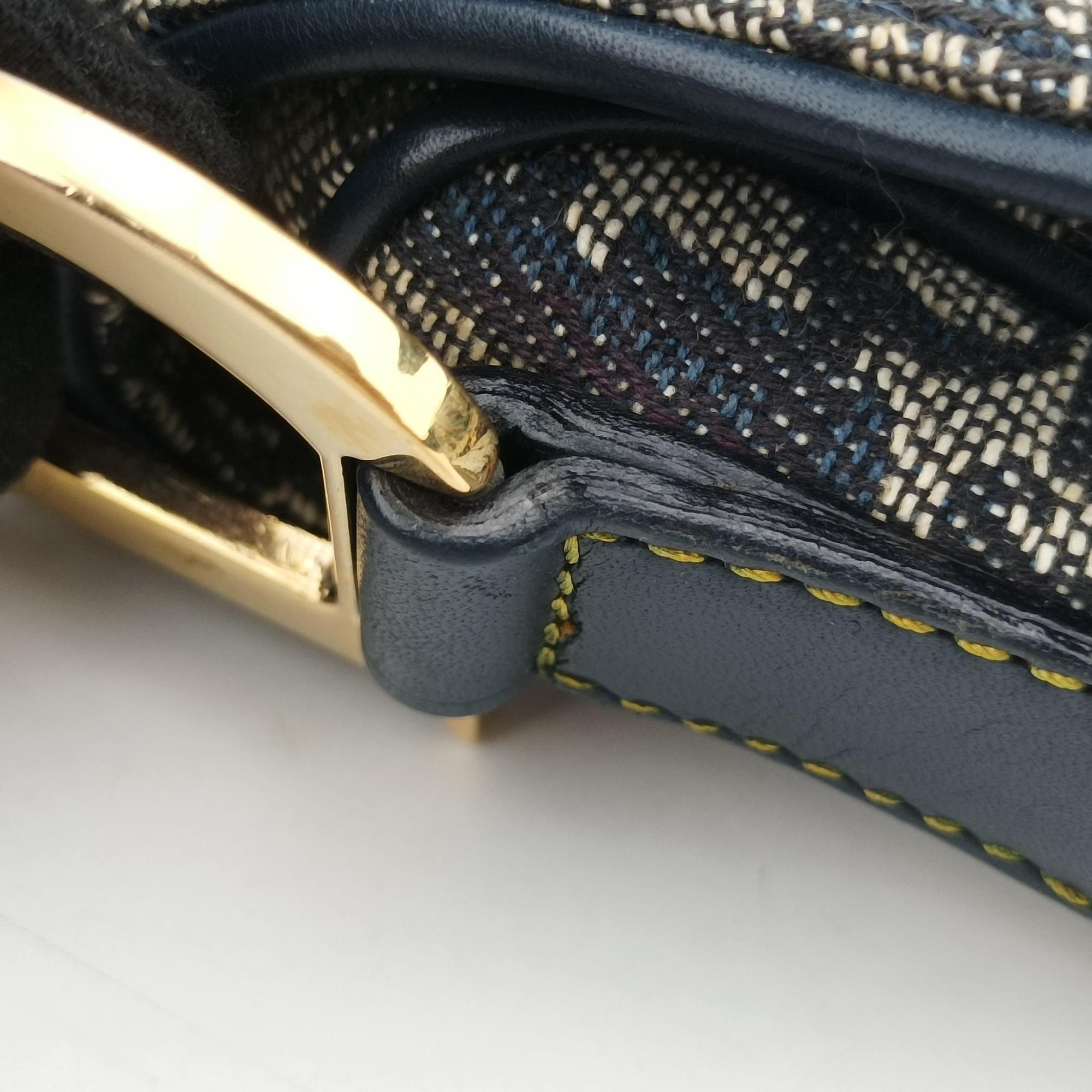Vintage Christian Dior Saddle Navy×Gray Jacquard  handbag | stylenewstar
