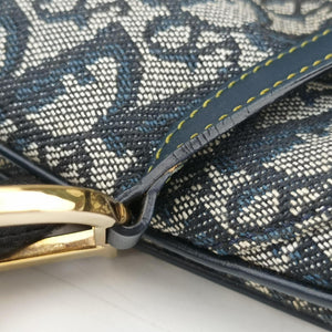 Vintage Christian Dior Saddle Navy×Gray Jacquard  handbag | stylenewstar