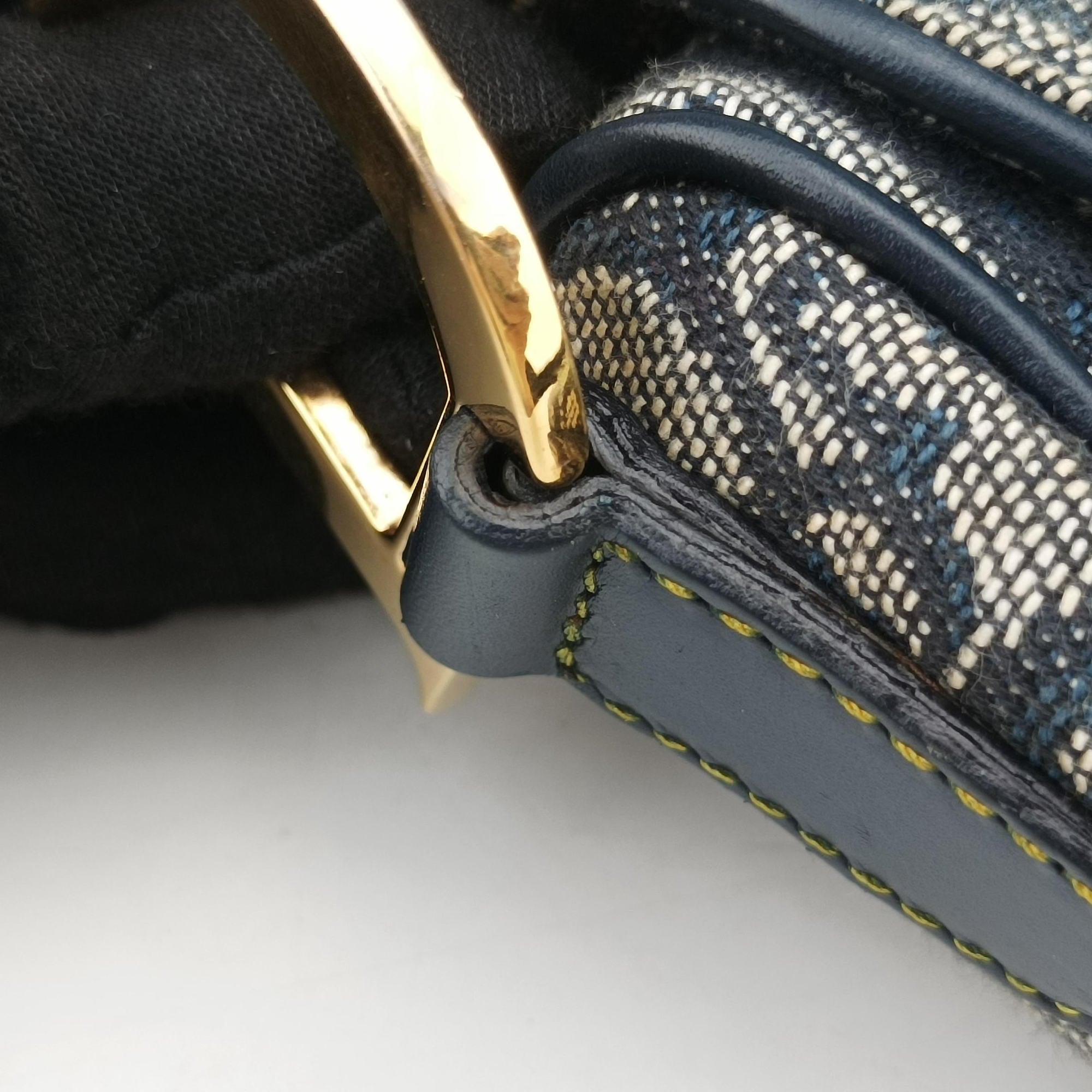 Vintage Christian Dior Saddle Navy×Gray Jacquard  handbag | stylenewstar
