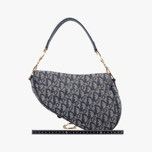 Vintage Christian Dior Saddle Navy×Gray Jacquard  handbag | stylenewstar