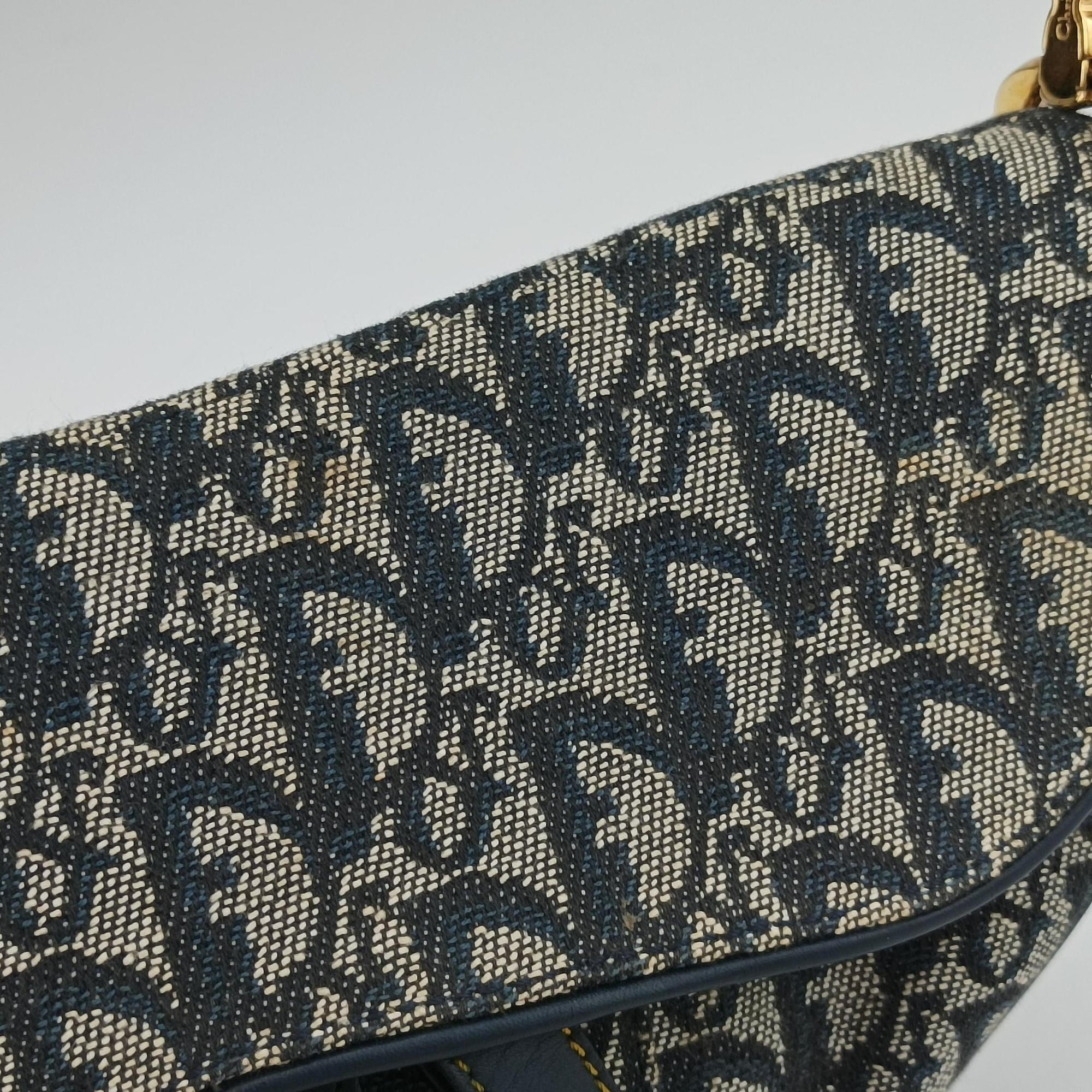 Vintage Christian Dior Saddle Navy×Gray Jacquard  handbag | stylenewstar