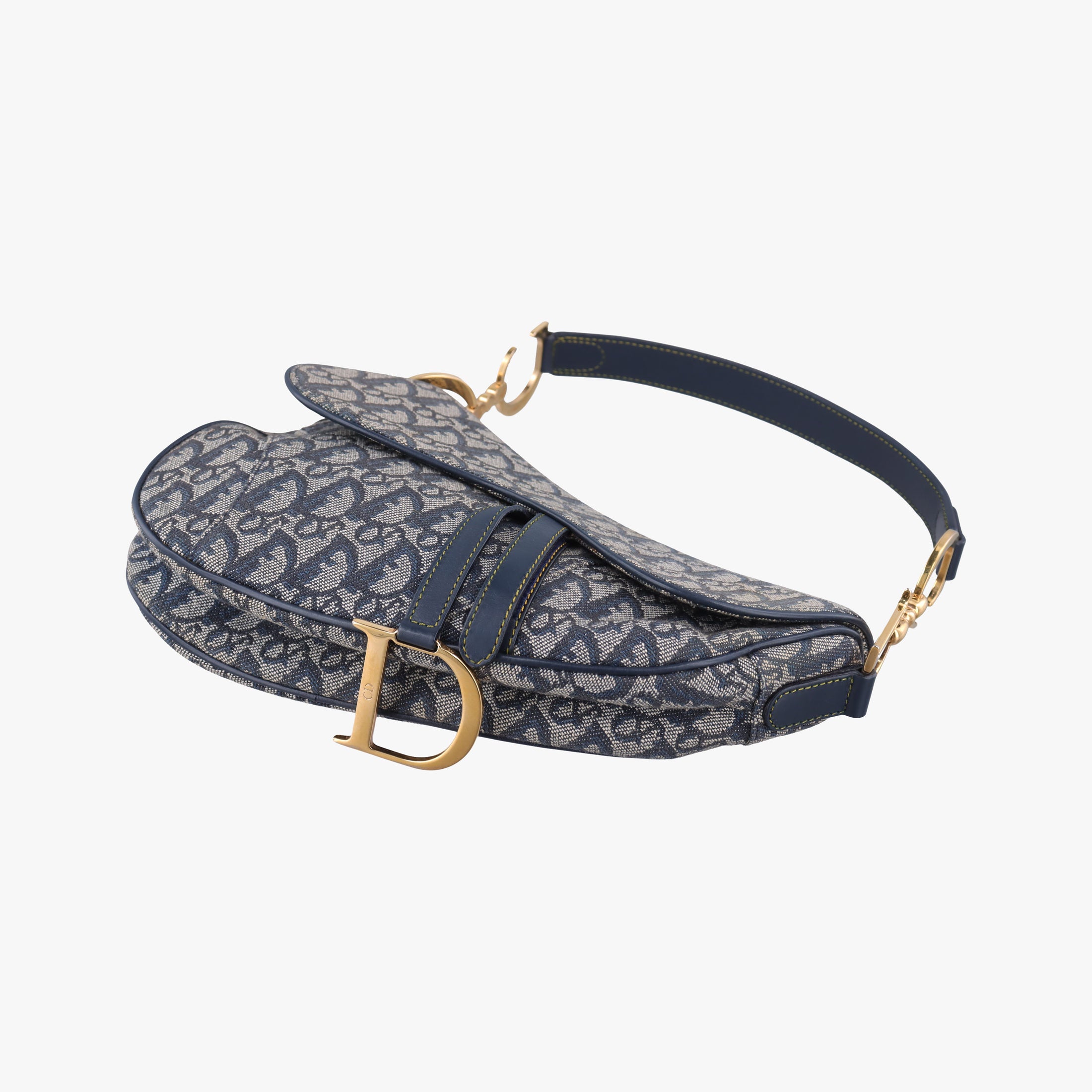 Vintage Christian Dior Saddle Navy×Gray Jacquard  handbag | stylenewstar