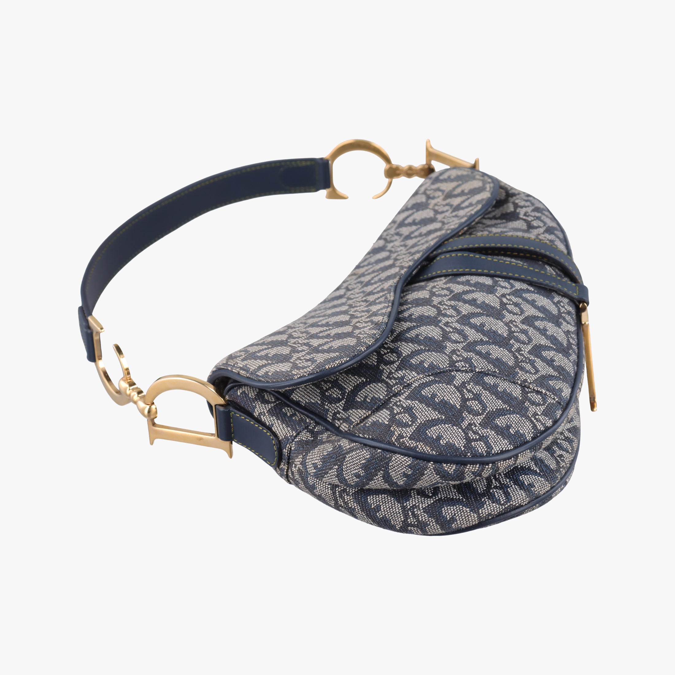 Vintage Christian Dior Saddle Navy×Gray Jacquard  handbag | stylenewstar