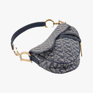 Vintage Christian Dior Saddle Navy×Gray Jacquard  handbag | stylenewstar