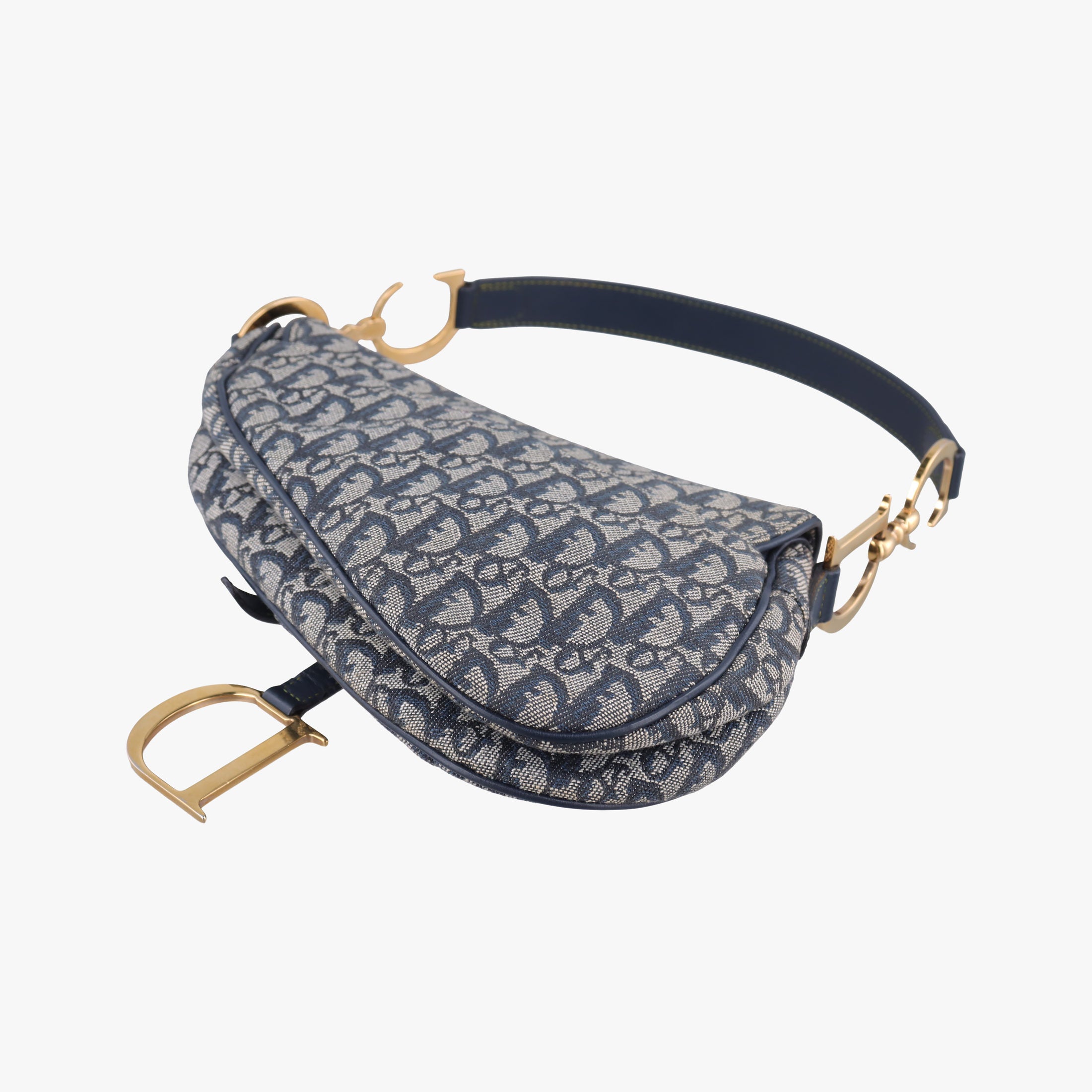 Vintage Christian Dior Saddle Navy×Gray Jacquard  handbag | stylenewstar