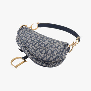 Vintage Christian Dior Saddle Navy×Gray Jacquard  handbag | stylenewstar