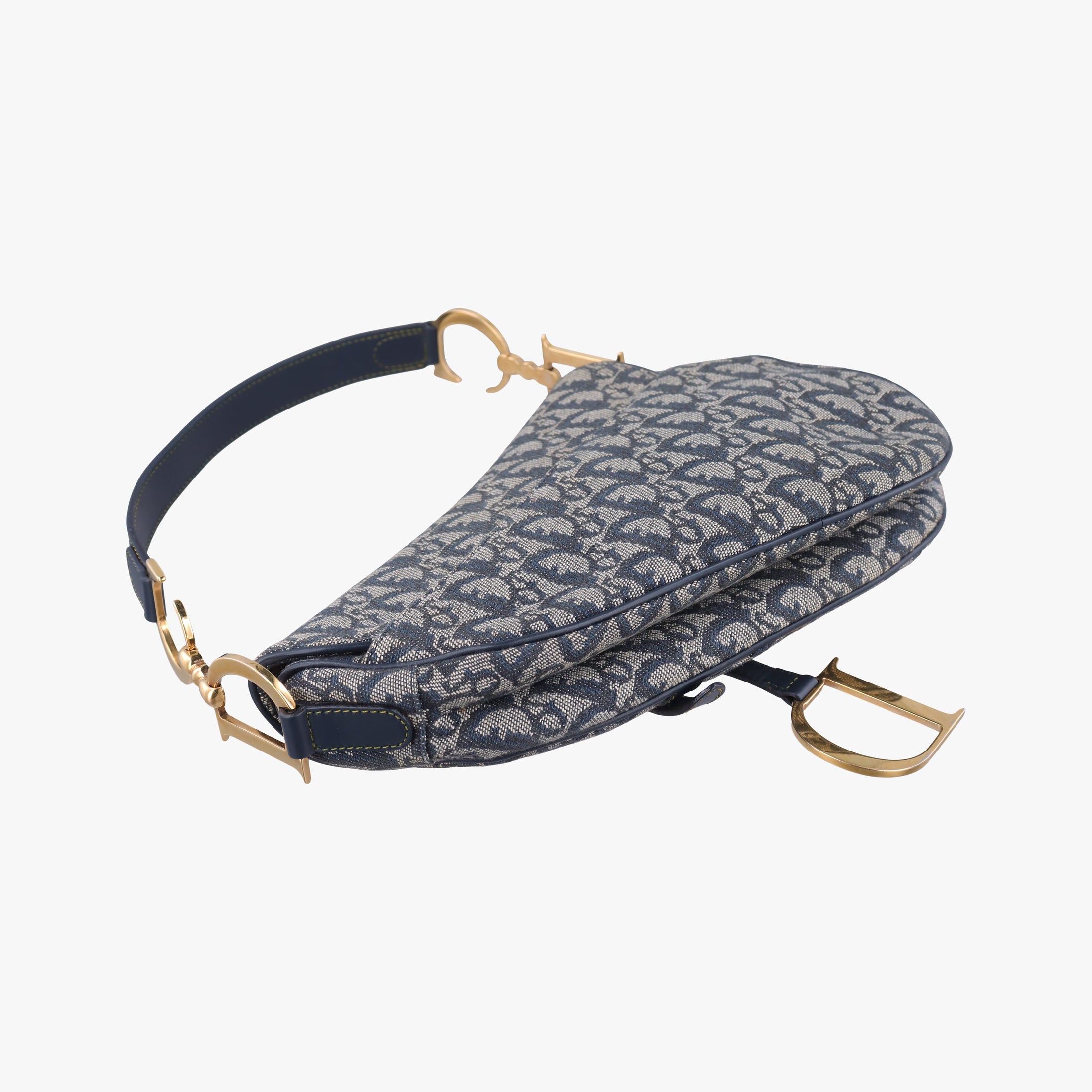 Vintage Christian Dior Saddle Navy×Gray Jacquard  handbag | stylenewstar