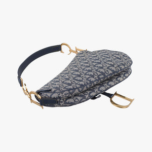 Vintage Christian Dior Saddle Navy×Gray Jacquard  handbag | stylenewstar