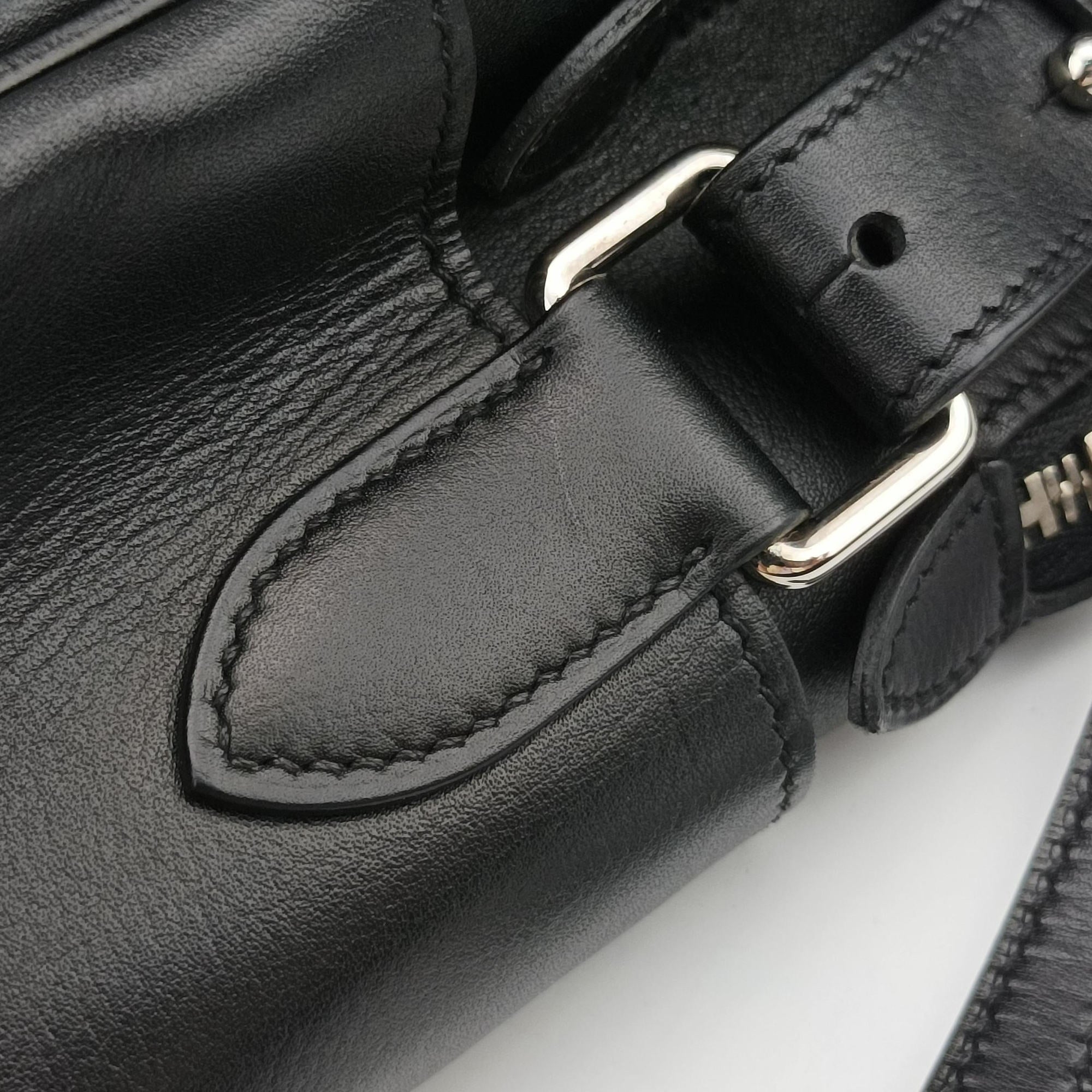 Pre-owned Hermes Hebdo Reporter Black Evergrain Leather  shoulderbag | stylenewstar