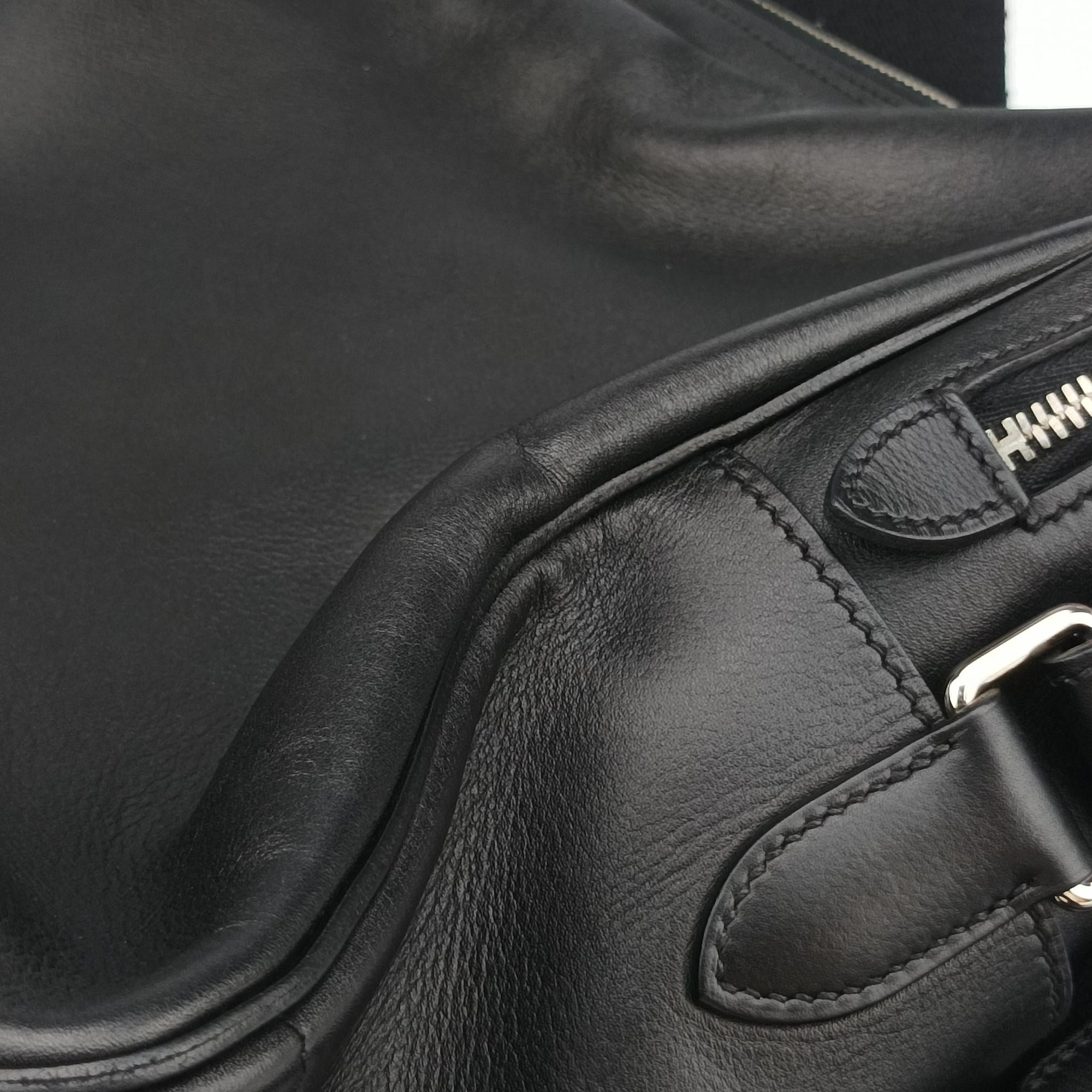 Pre-owned Hermes Hebdo Reporter Black Evergrain Leather  shoulderbag | stylenewstar