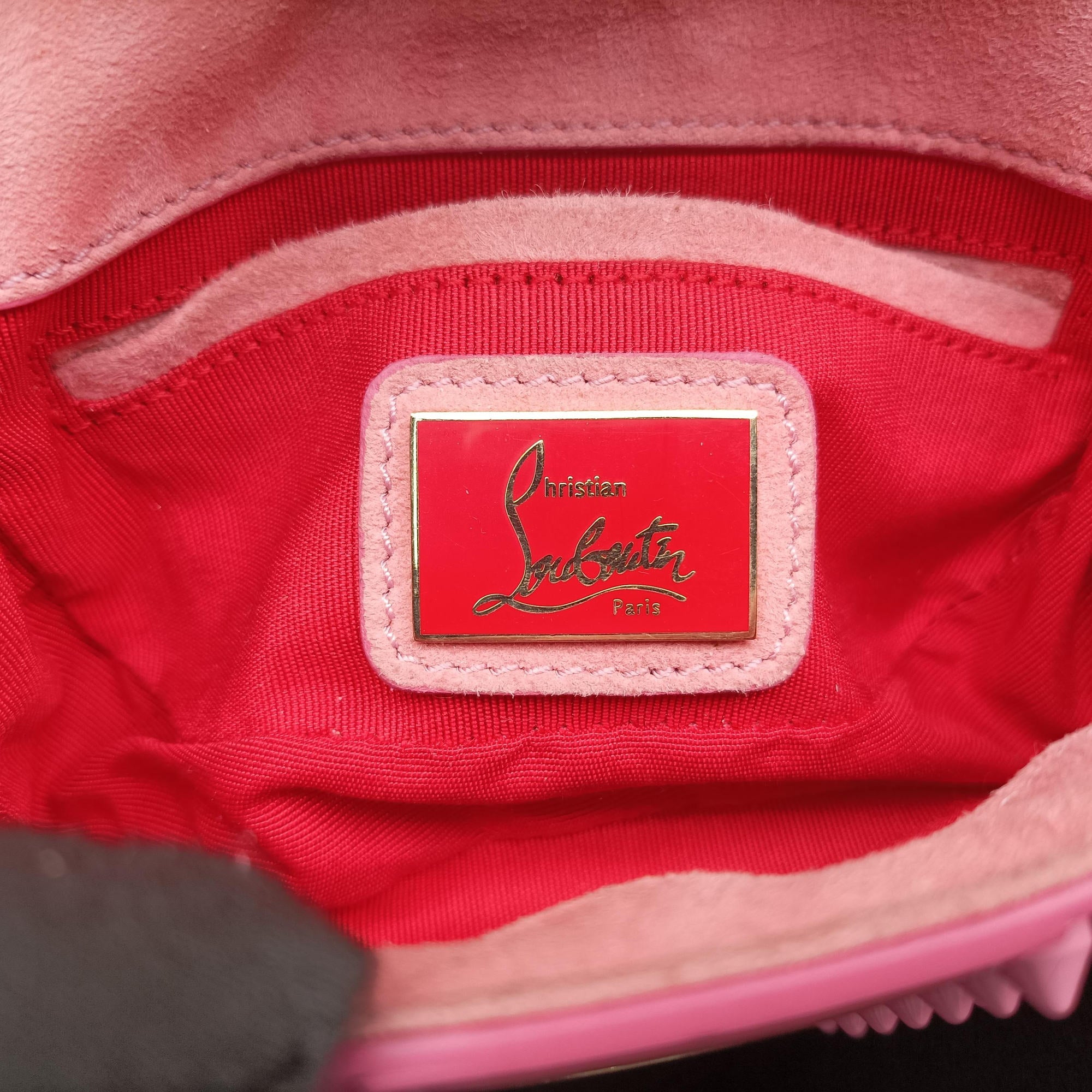 Pre-owned Christian Louboutin Sweet Charity Scarabe Spike Pink Leather  shoulderbag | stylenewstar