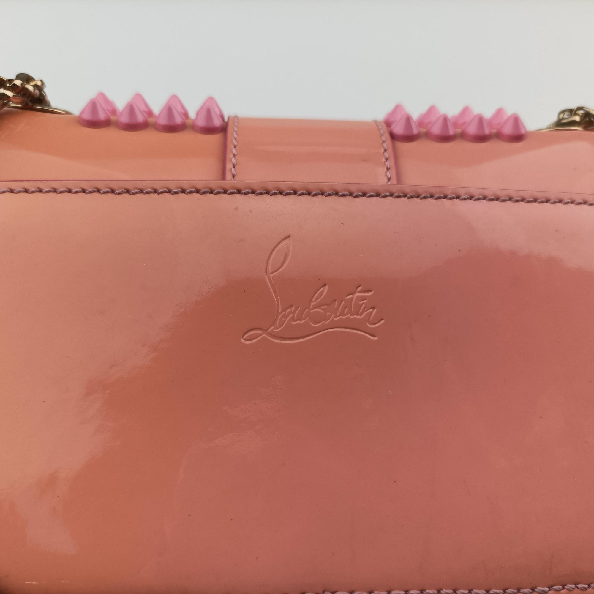 Pre-owned Christian Louboutin Sweet Charity Scarabe Spike Pink Leather  shoulderbag | stylenewstar