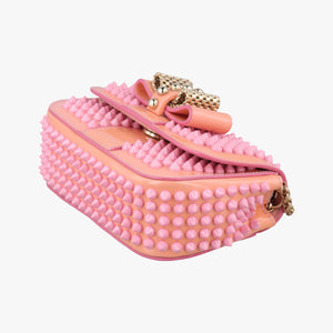 Pre-owned Christian Louboutin Sweet Charity Scarabe Spike Pink Leather  shoulderbag | stylenewstar