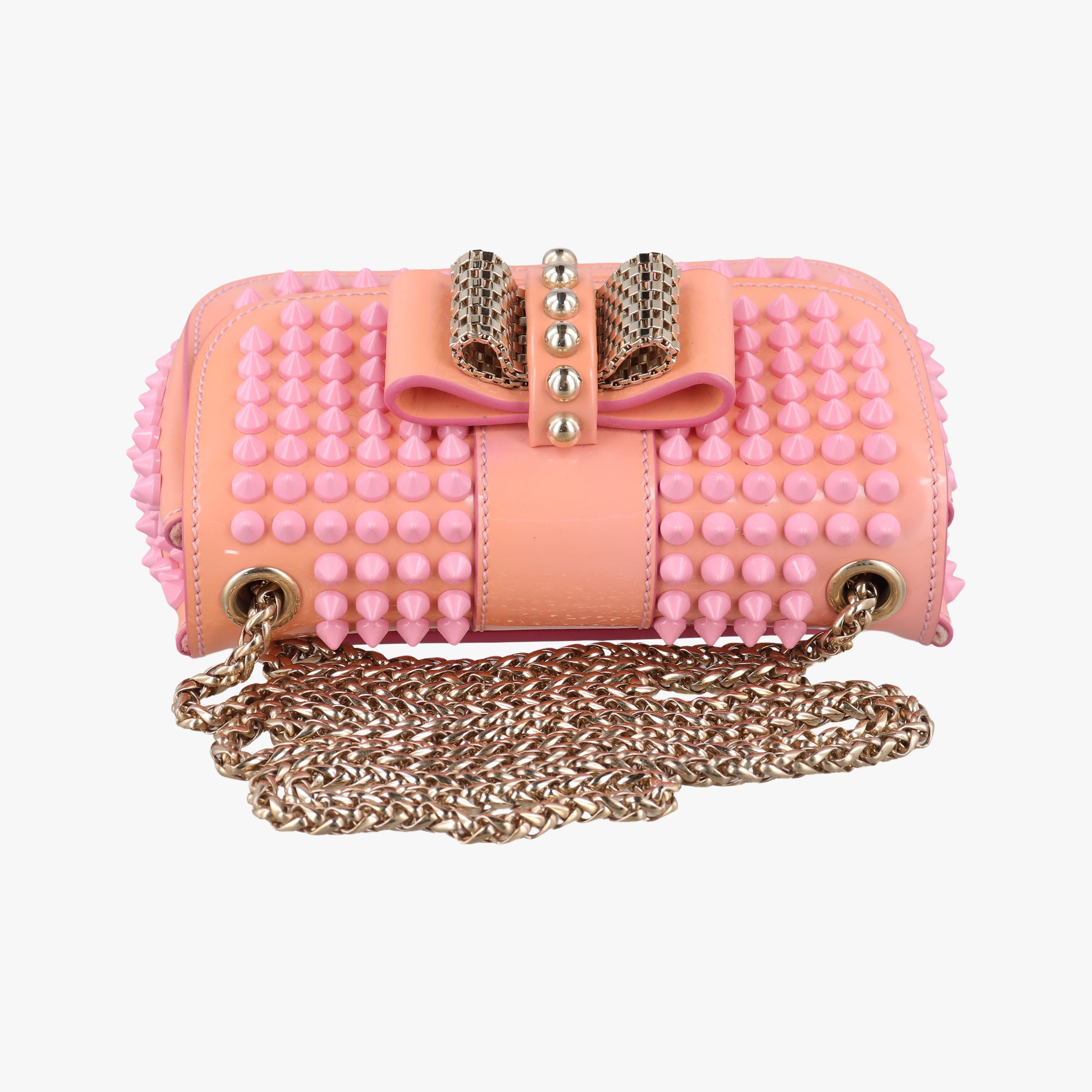 Pre-owned Christian Louboutin Sweet Charity Scarabe Spike Pink Leather  shoulderbag | stylenewstar