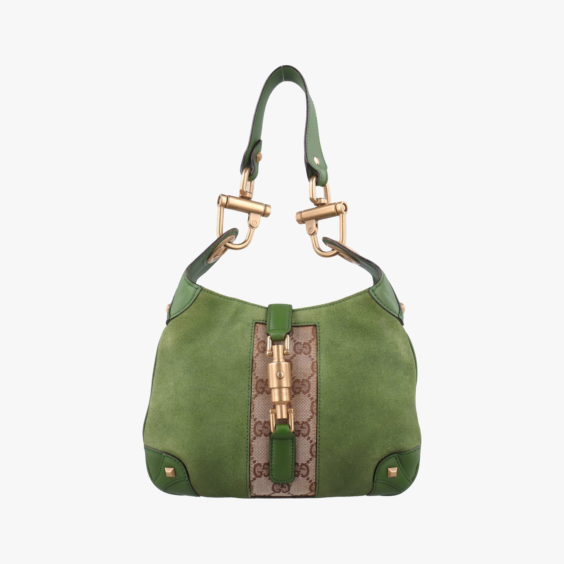 Secondhand Gucci Piston Lock Jackie Hobo Green Suede × Canvas 120885 shoulderbag | stylenewstar