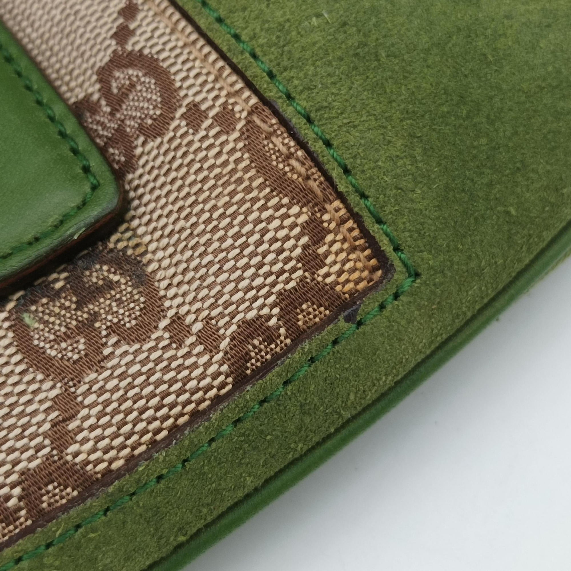 Secondhand Gucci Piston Lock Jackie Hobo Green Suede × Canvas 120885 shoulderbag | stylenewstar