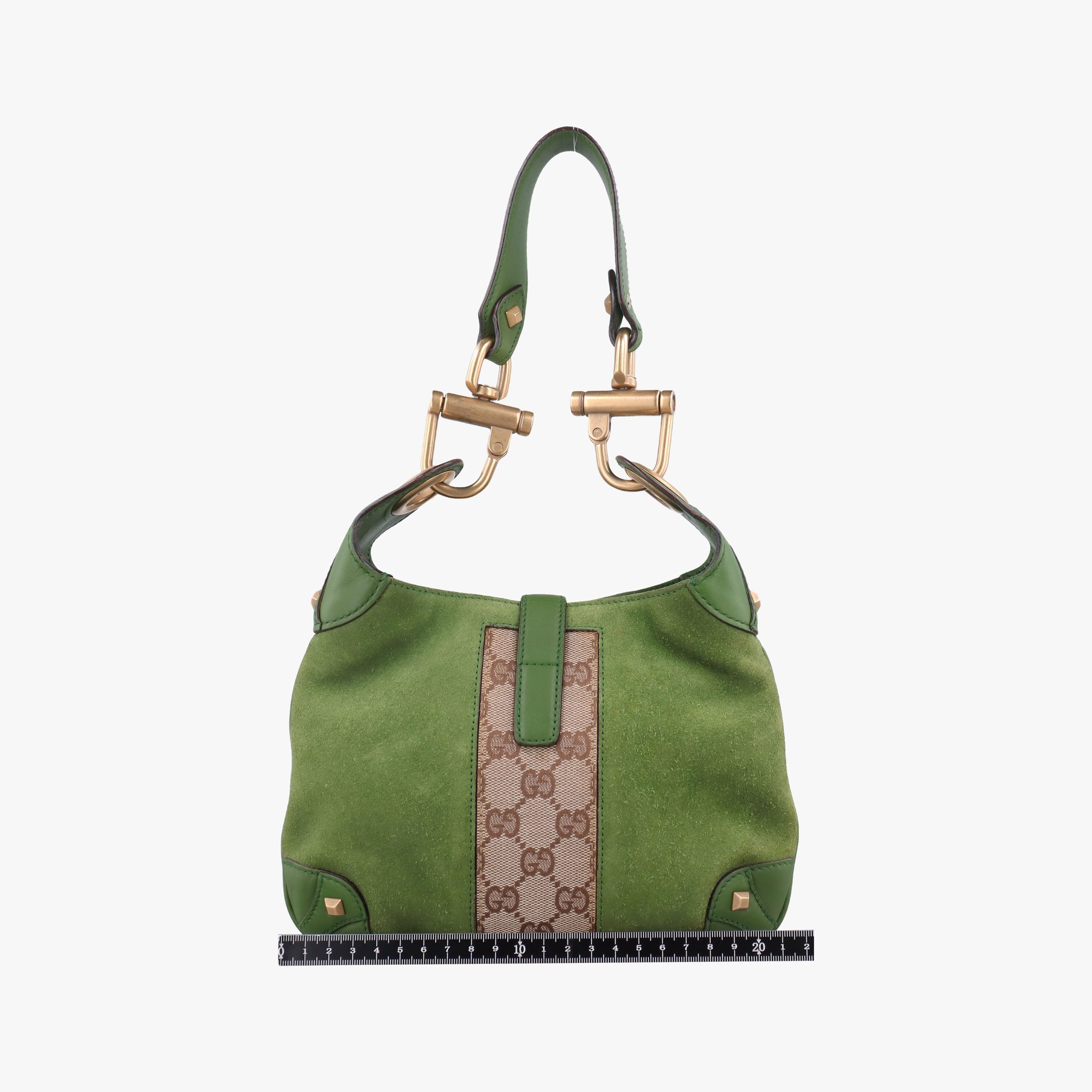 Secondhand Gucci Piston Lock Jackie Hobo Green Suede × Canvas 120885 shoulderbag | stylenewstar
