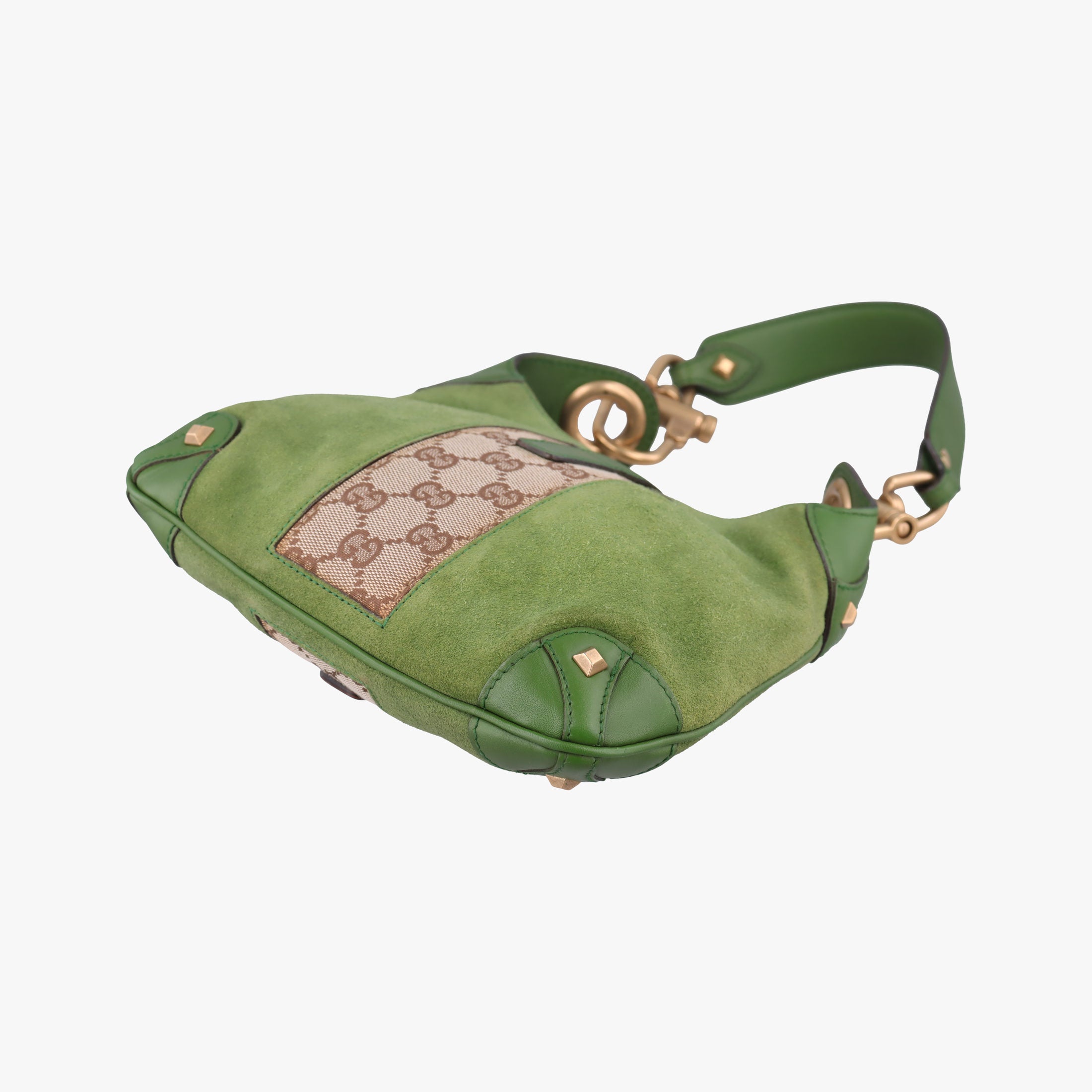Secondhand Gucci Piston Lock Jackie Hobo Green Suede × Canvas 120885 shoulderbag | stylenewstar